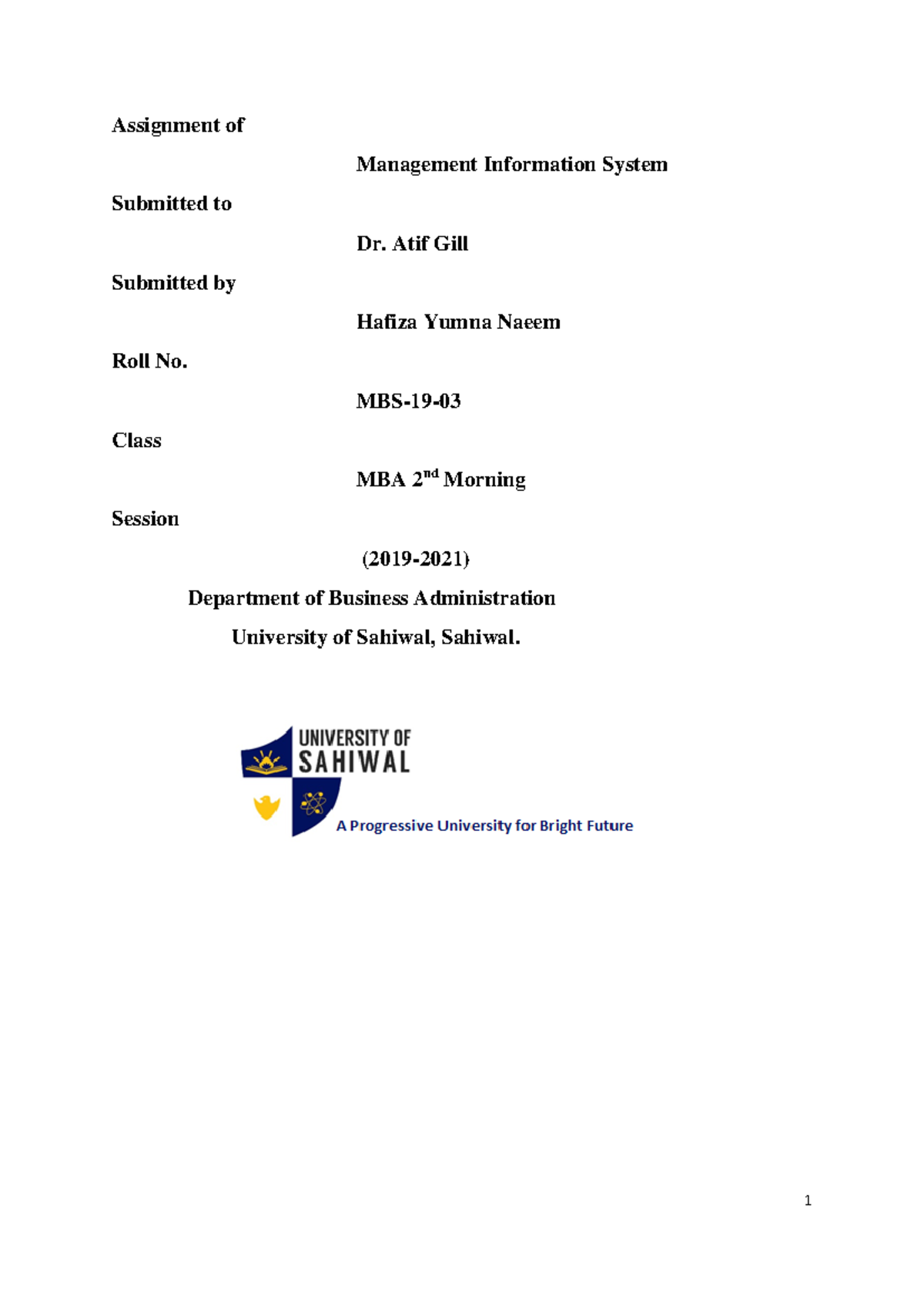 Assignment 2-MIS-Hafiza Yumna Naeem - Warning: TT: undefined function ...