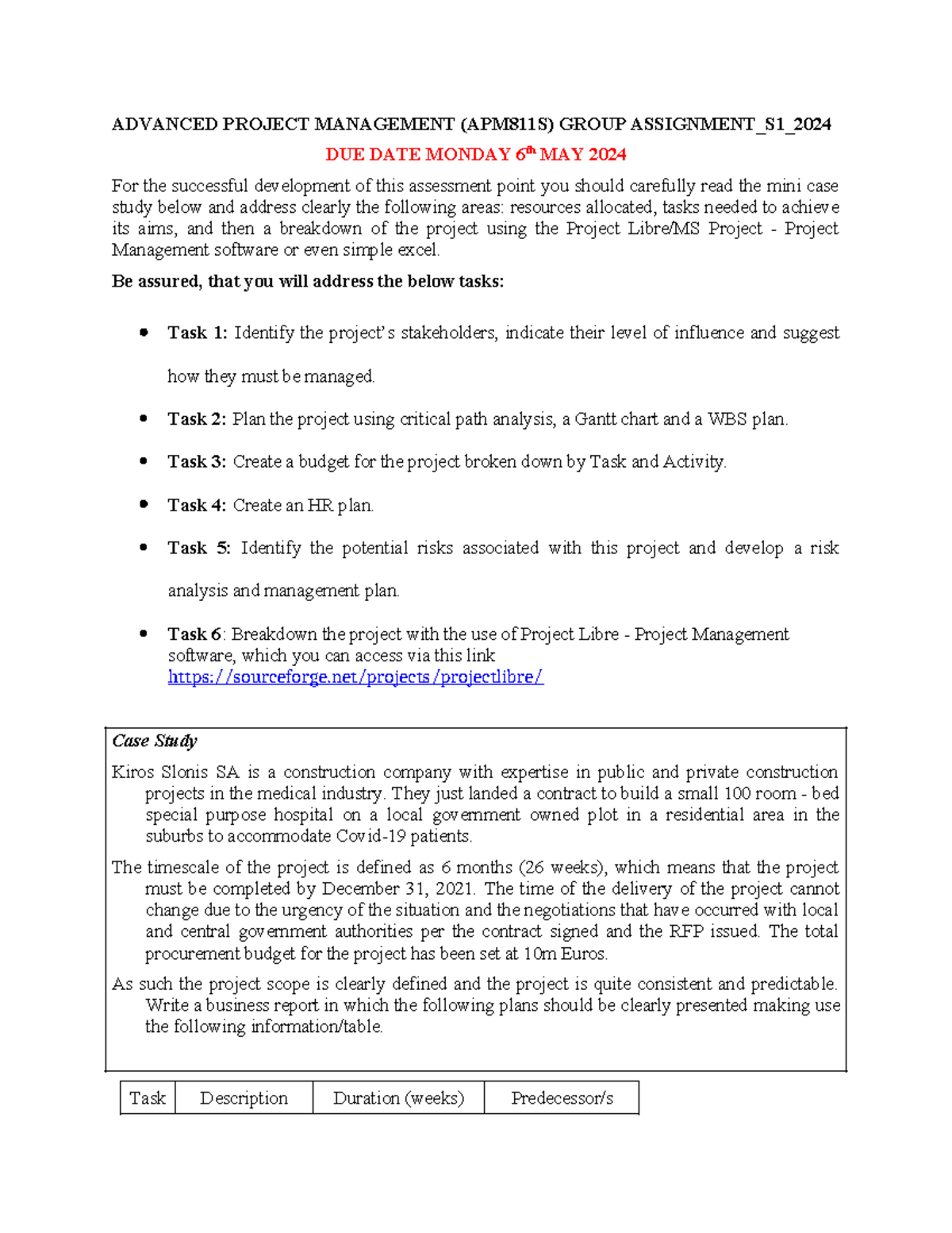 Advanced Project Management Group Assignment - ADVANCED PROJECT ...