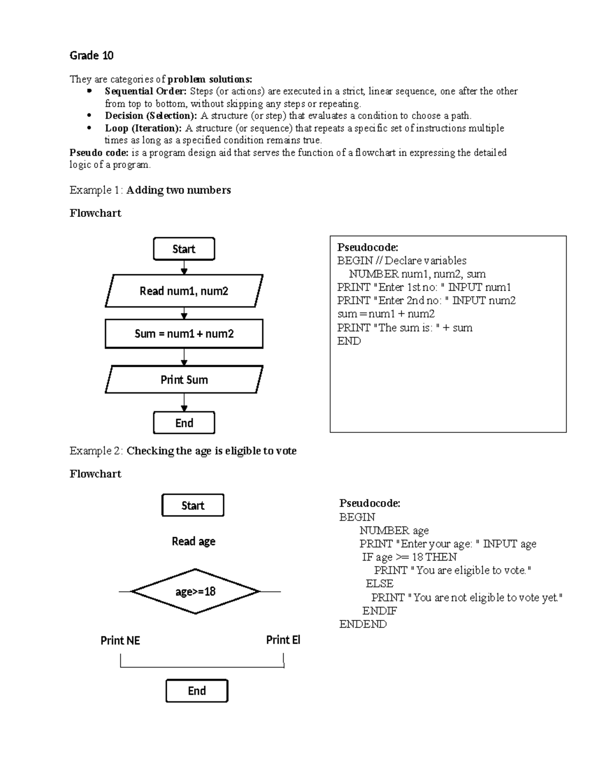 Grade 10 Programming Concepts: Flowcharts & Pseudocode - Studocu