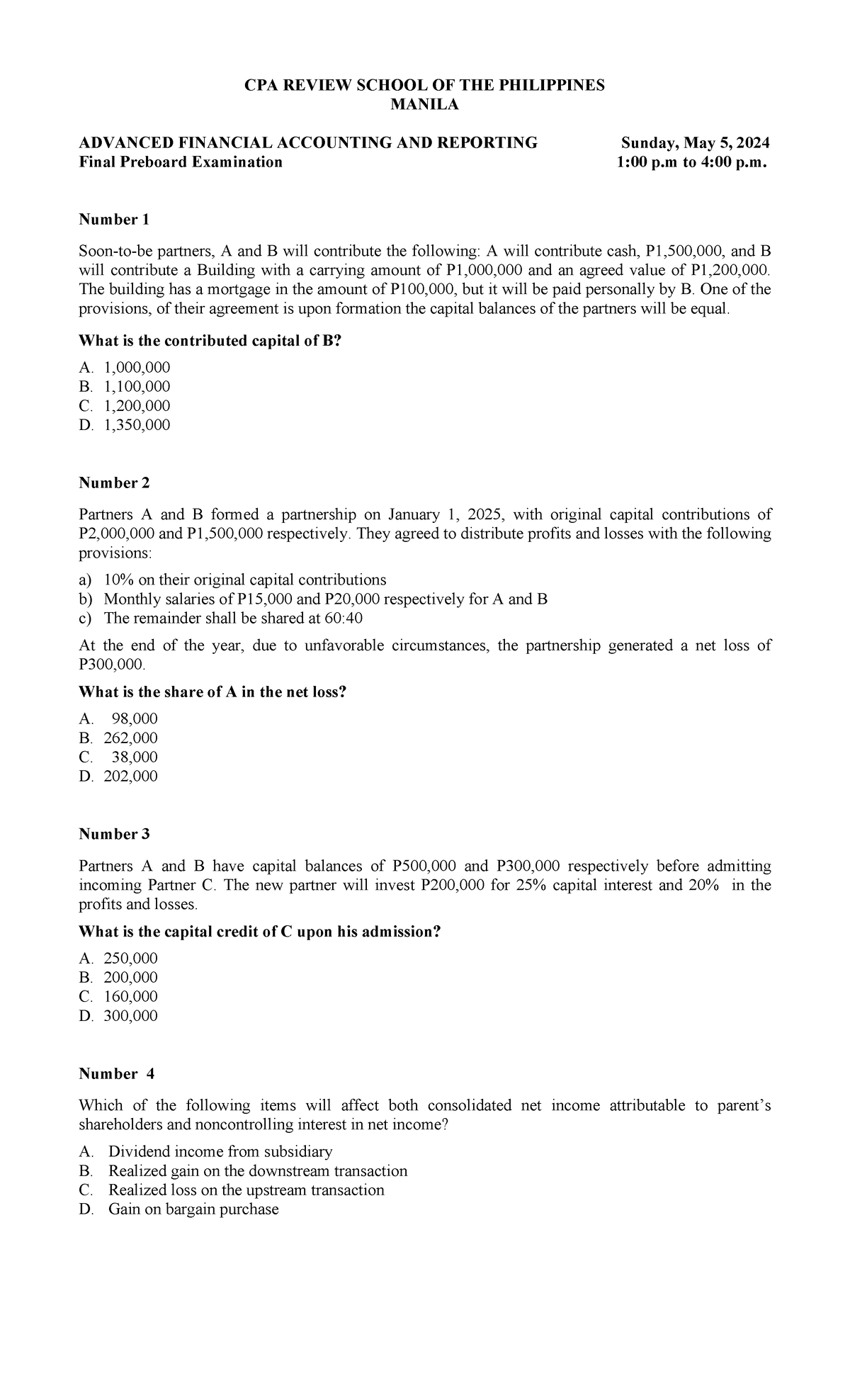 CPAR 95 AFAR Final Preboard Exam - TAX-1001 (Fringe Benefit Tax) - Studocu