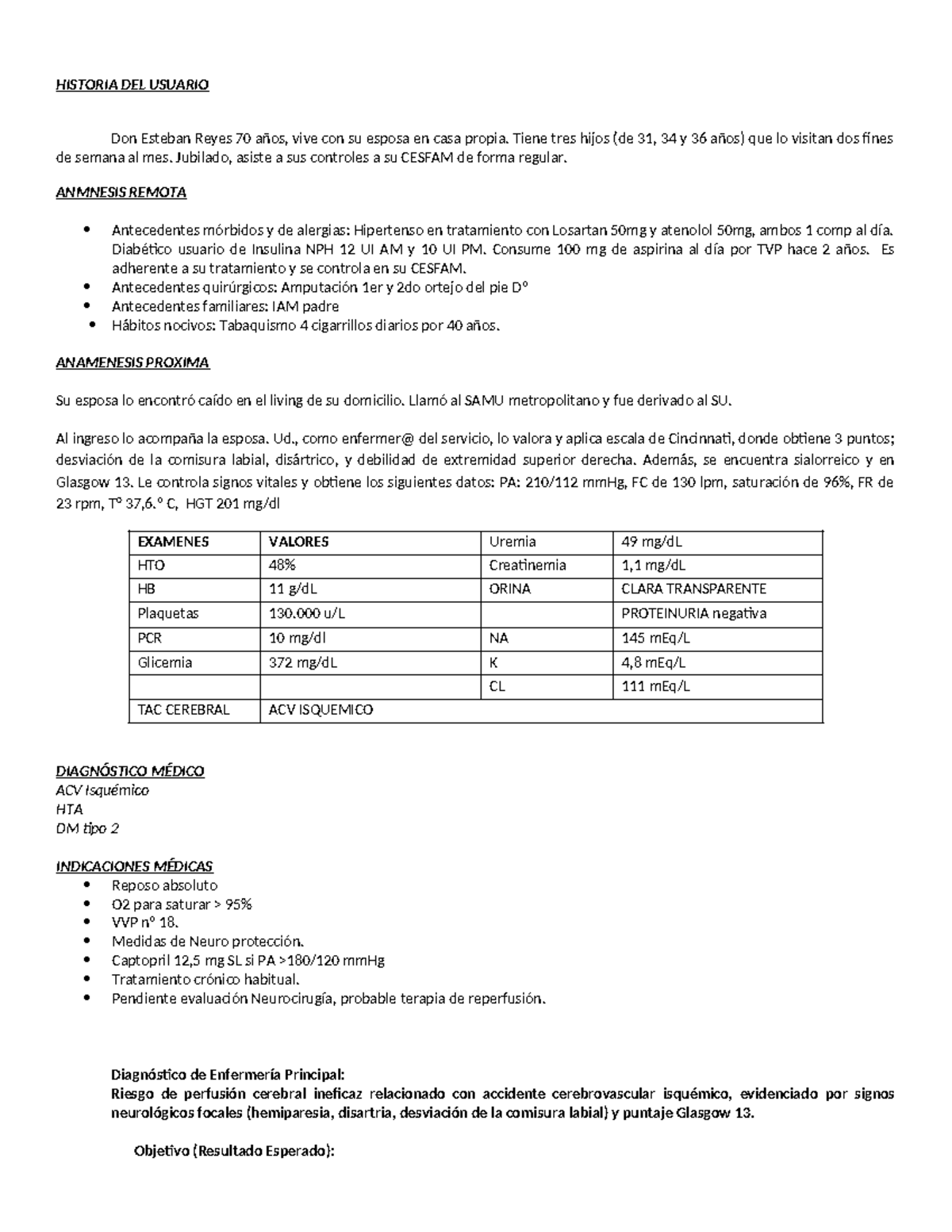 Informe de ACV Isquémico - Caso Don Esteban Reyes - Studocu