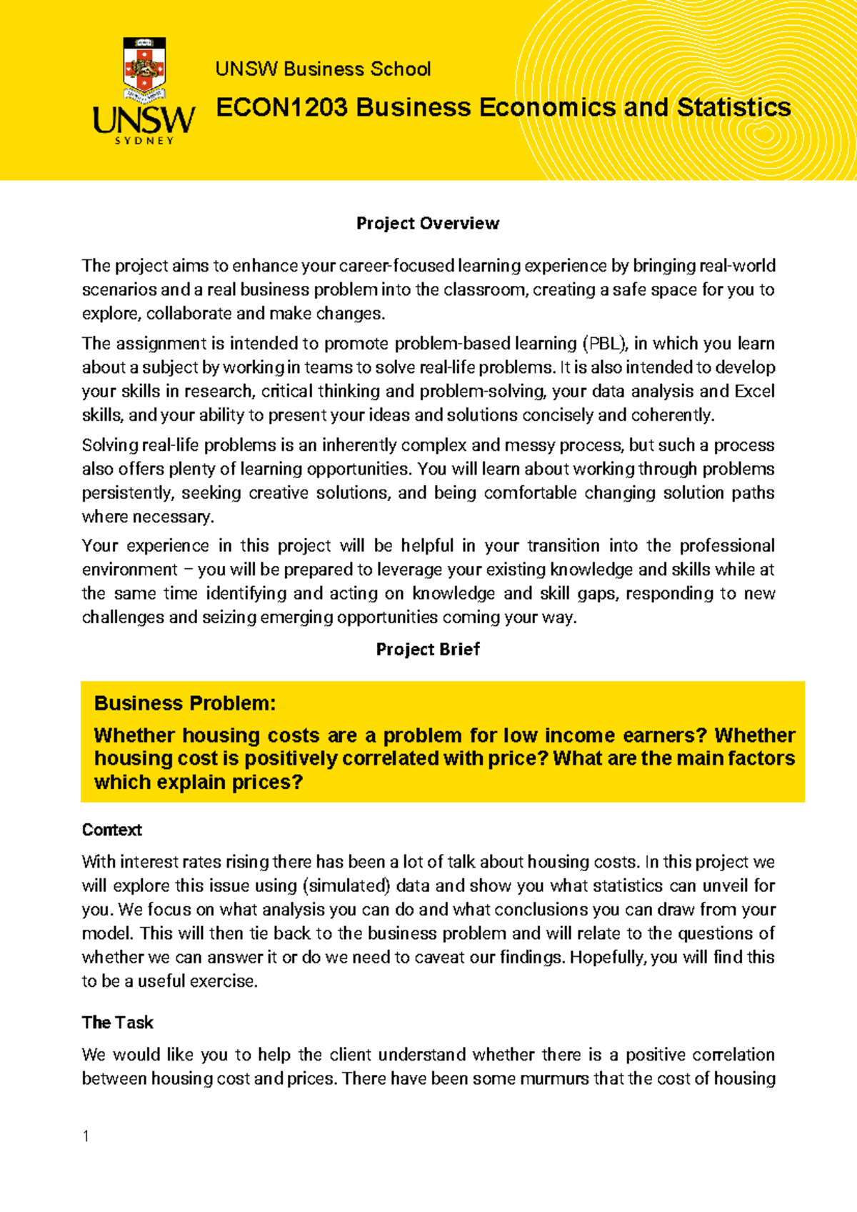 ECON1203 Final Report: Business Economics of Housing Costs - Studocu