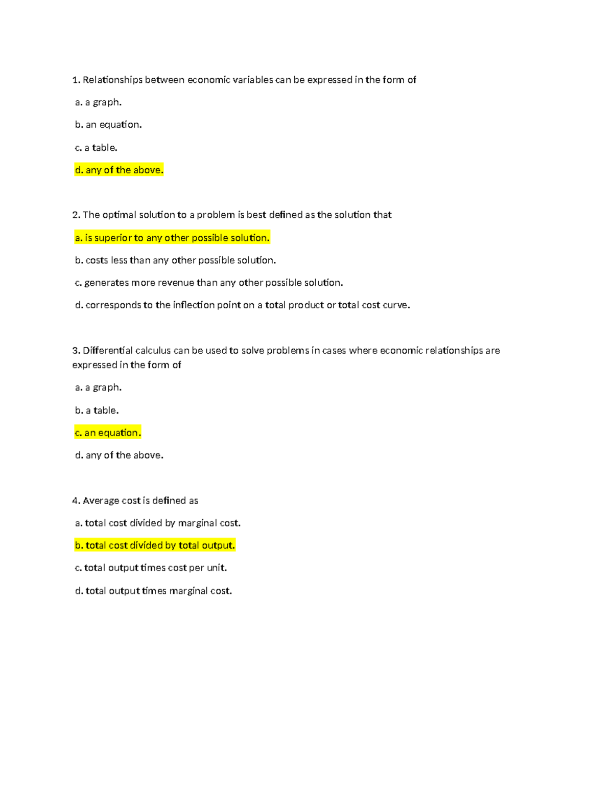 Economics-answer-key - Relationships between economic variables can be ...