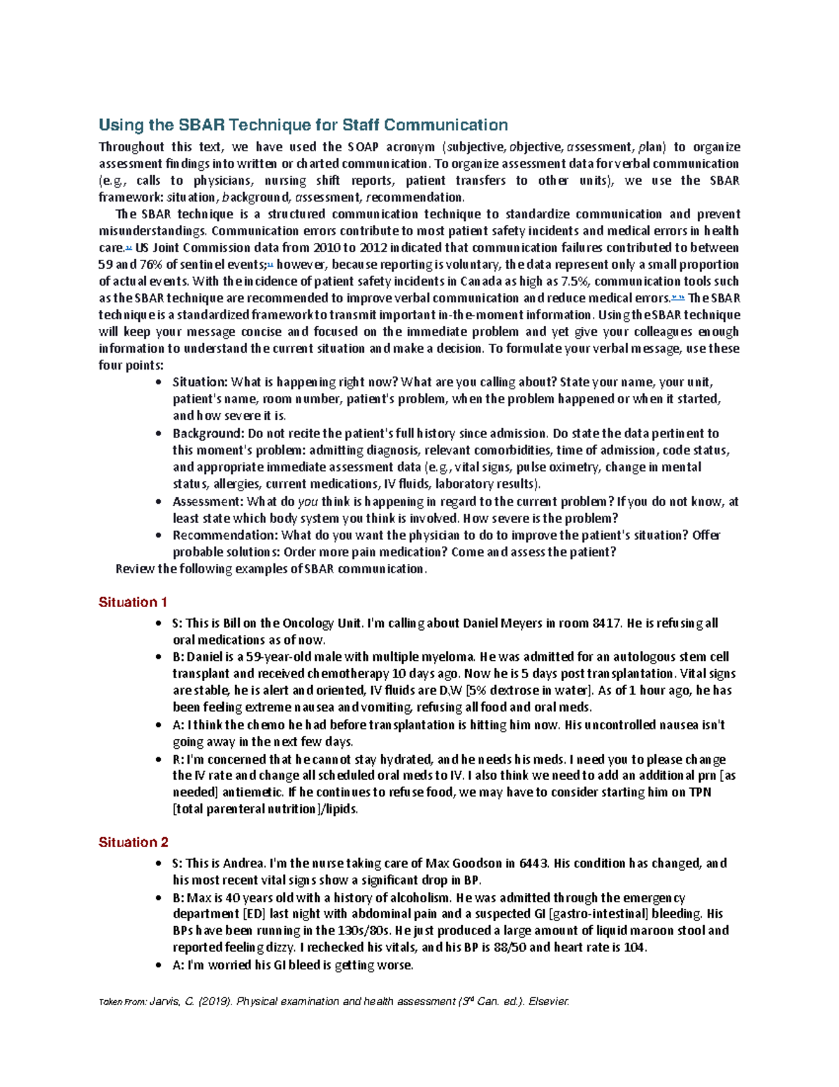 SBAR Communication Technique for Effective Staff Interaction - Studocu