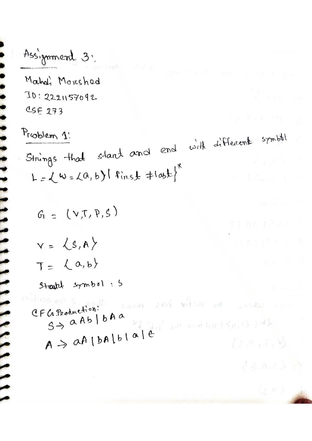 CSE 273 Assignment 3: String Problems and CFG Analysis - Studocu