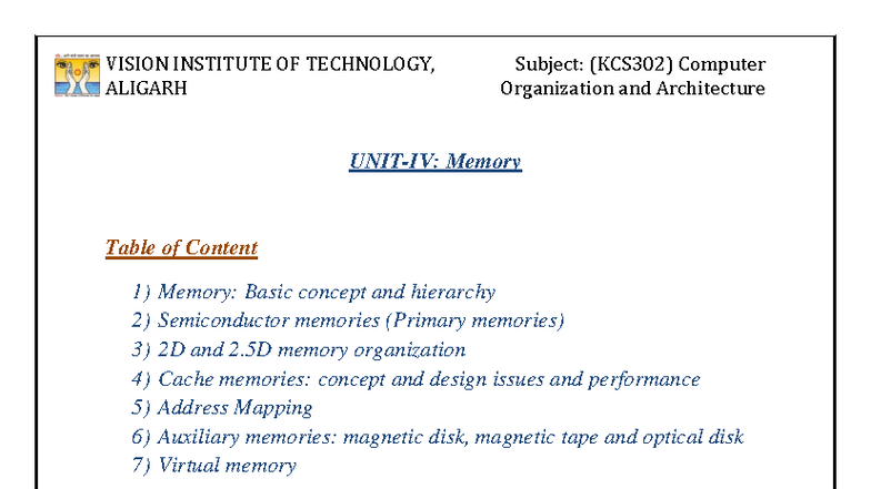 KCS302 Final Exam Notes: Computer Organization & Architecture - Studocu