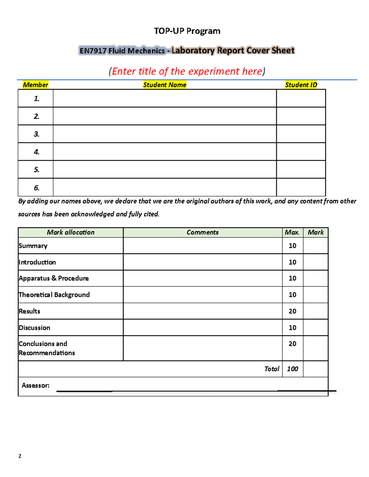 Lab Practical Report for EN7917 - Fluid Mechanics (Split 2) - Studocu