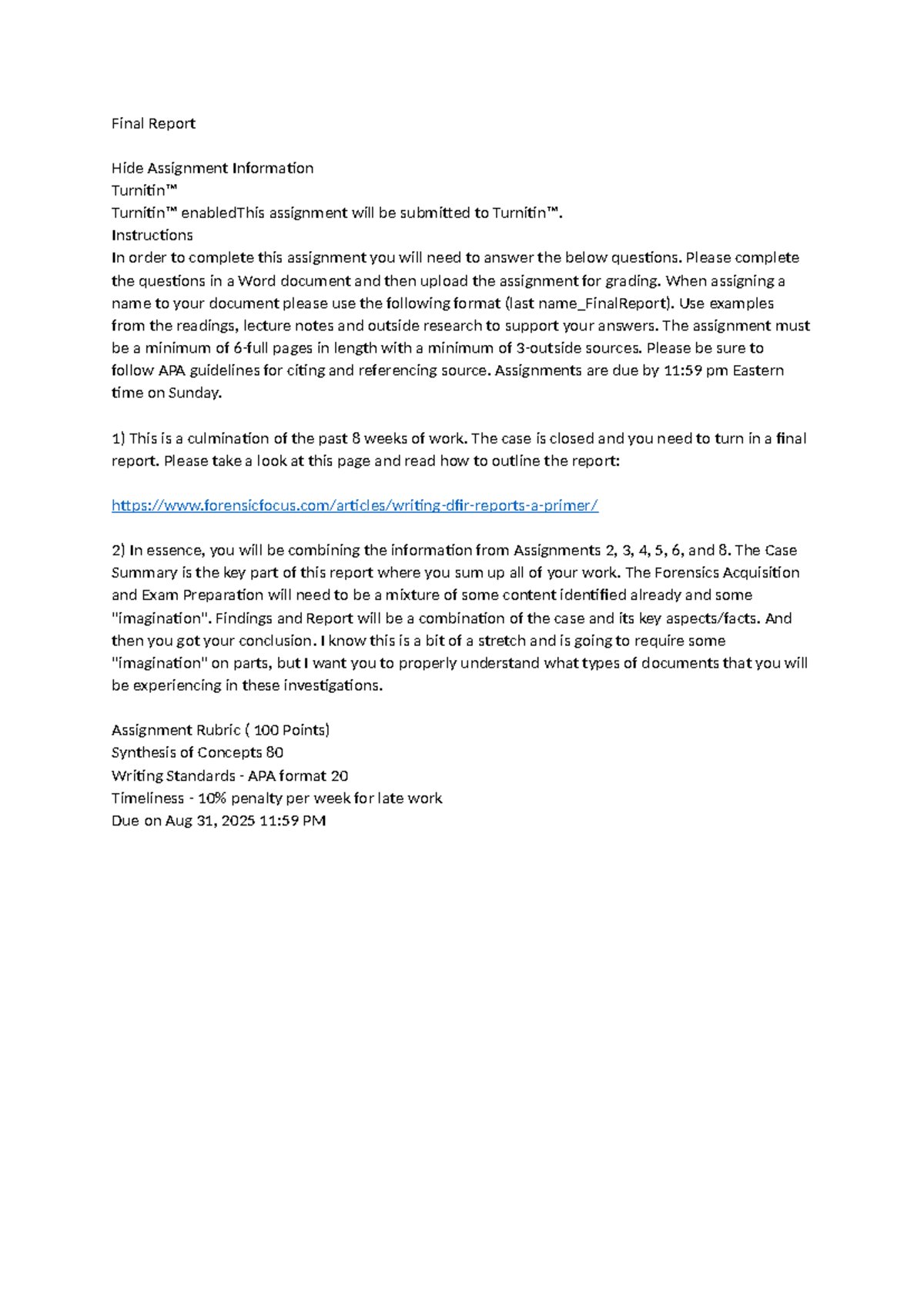Final Report for Assignment: Case Summary & Findings (Course Code ...