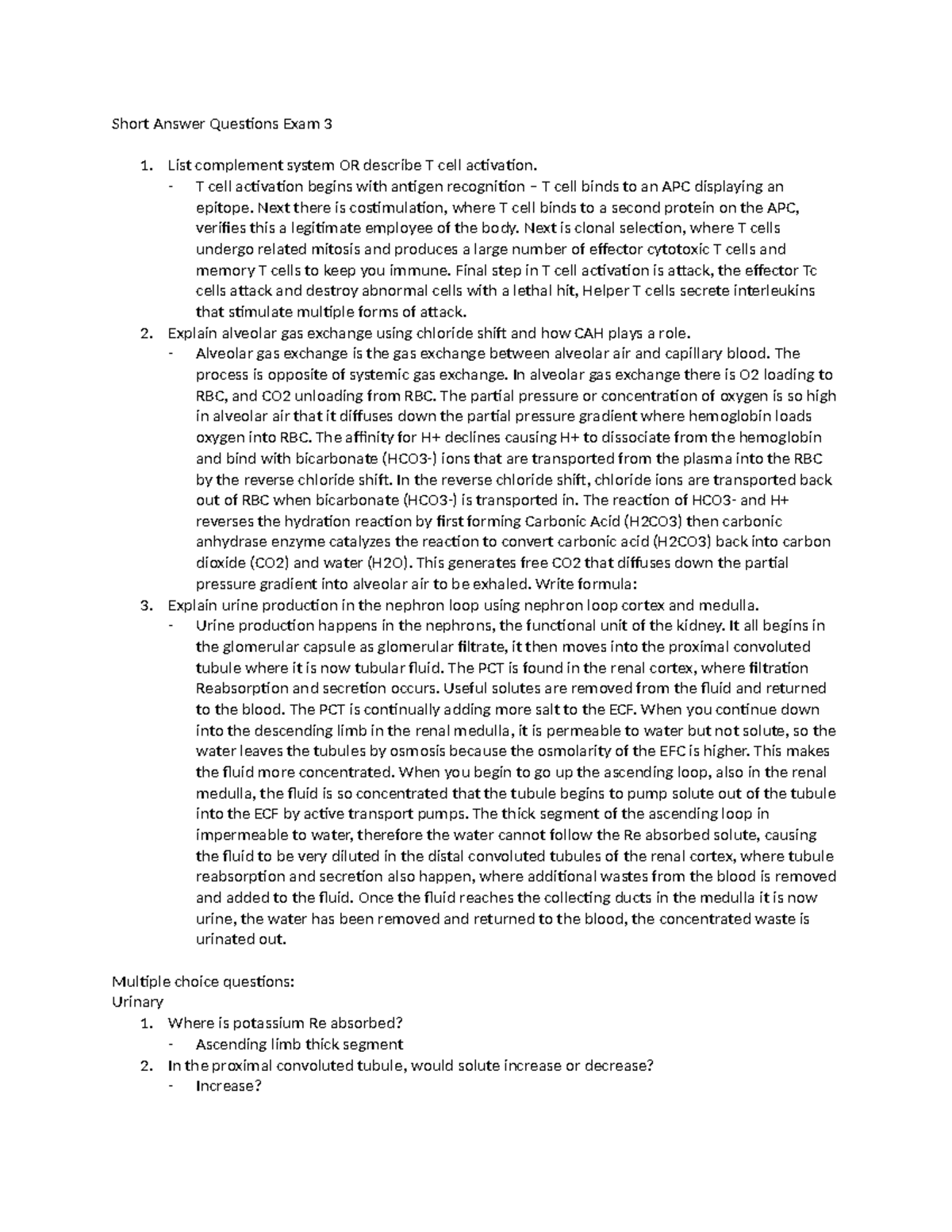 BIO 305 Exam 3 Short Answer Prep and Concepts Review - Studocu