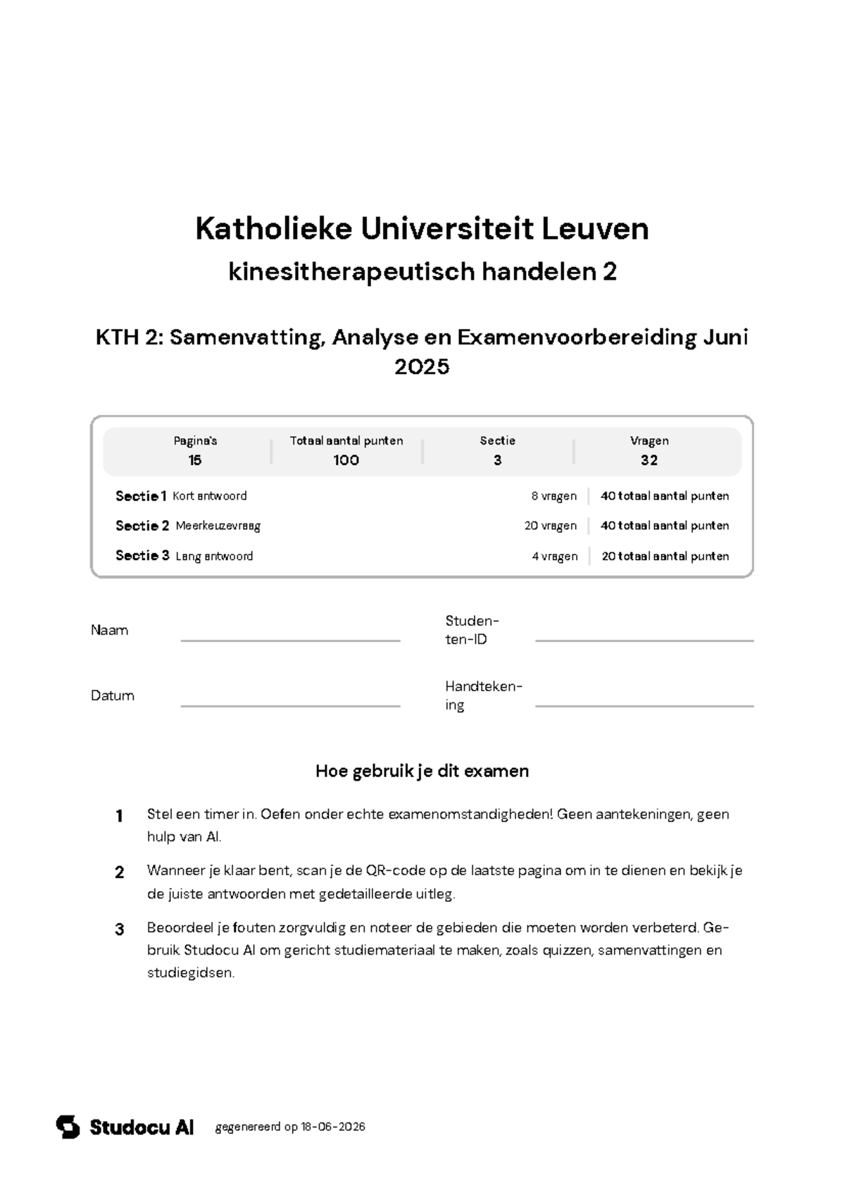 KTH 2: Samenvatting en Examenvoorbereiding Juni 2025 - Studocu