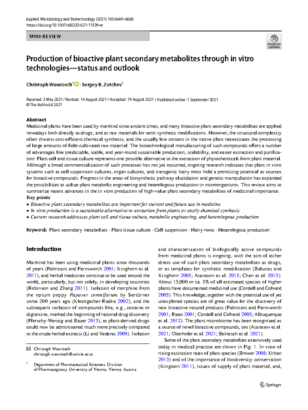 Production of Bioactive Plant Secondary Metabolites via In Vitro ...
