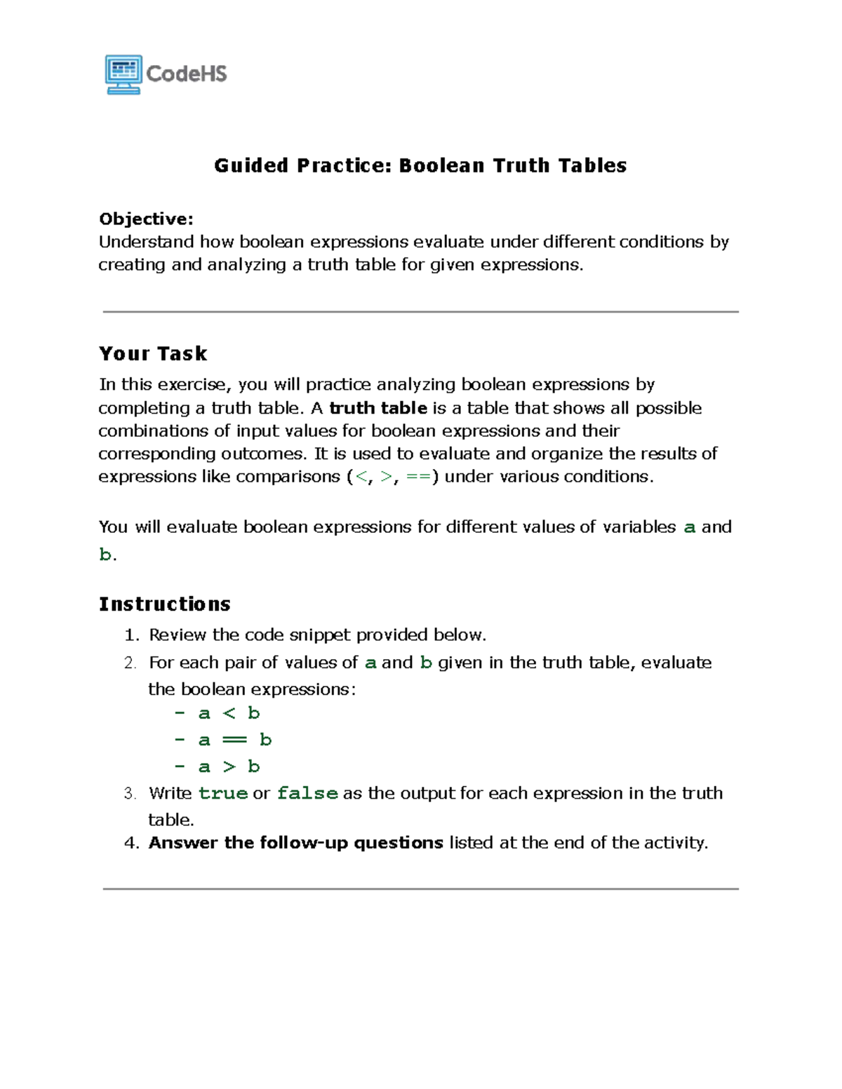 Guided Practice: Boolean Truth Tables Analysis and Evaluation - Studocu