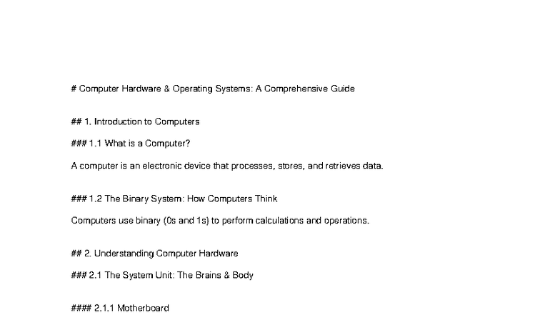 Computer Hardware & OS: A Comprehensive Guide - Studocu