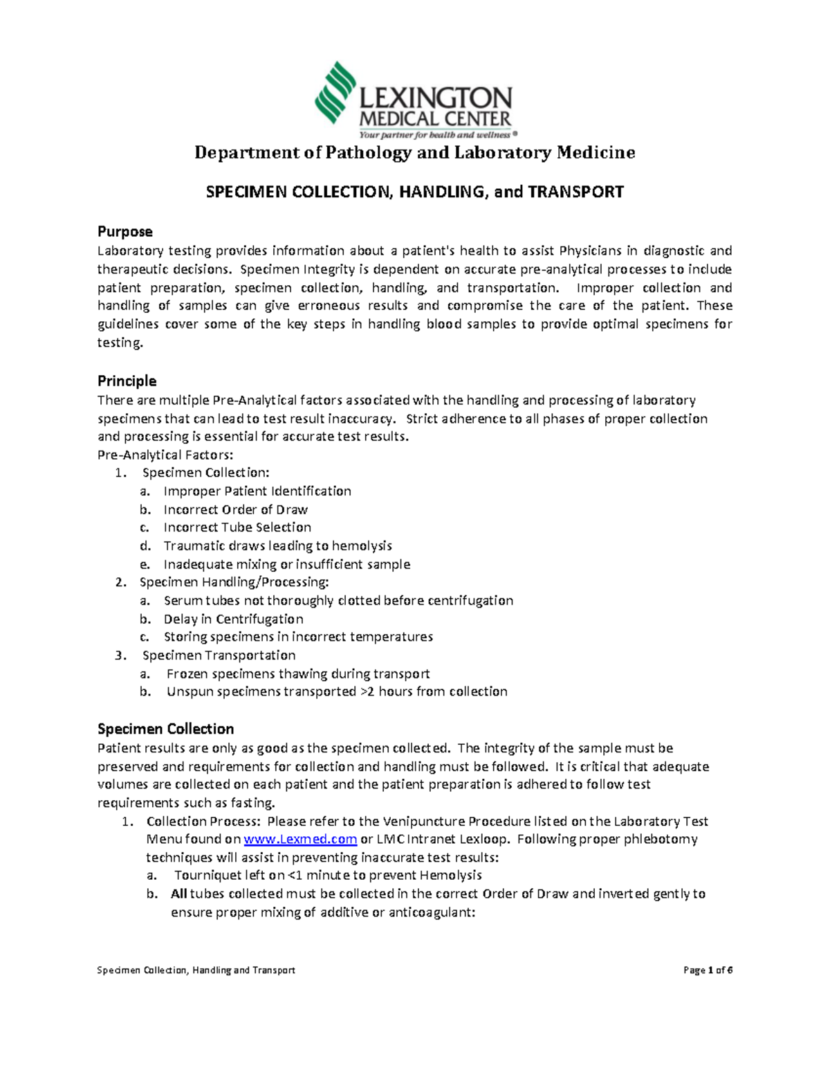 Specimen Collection Handling & Transport Guidelines 032715 - Studocu