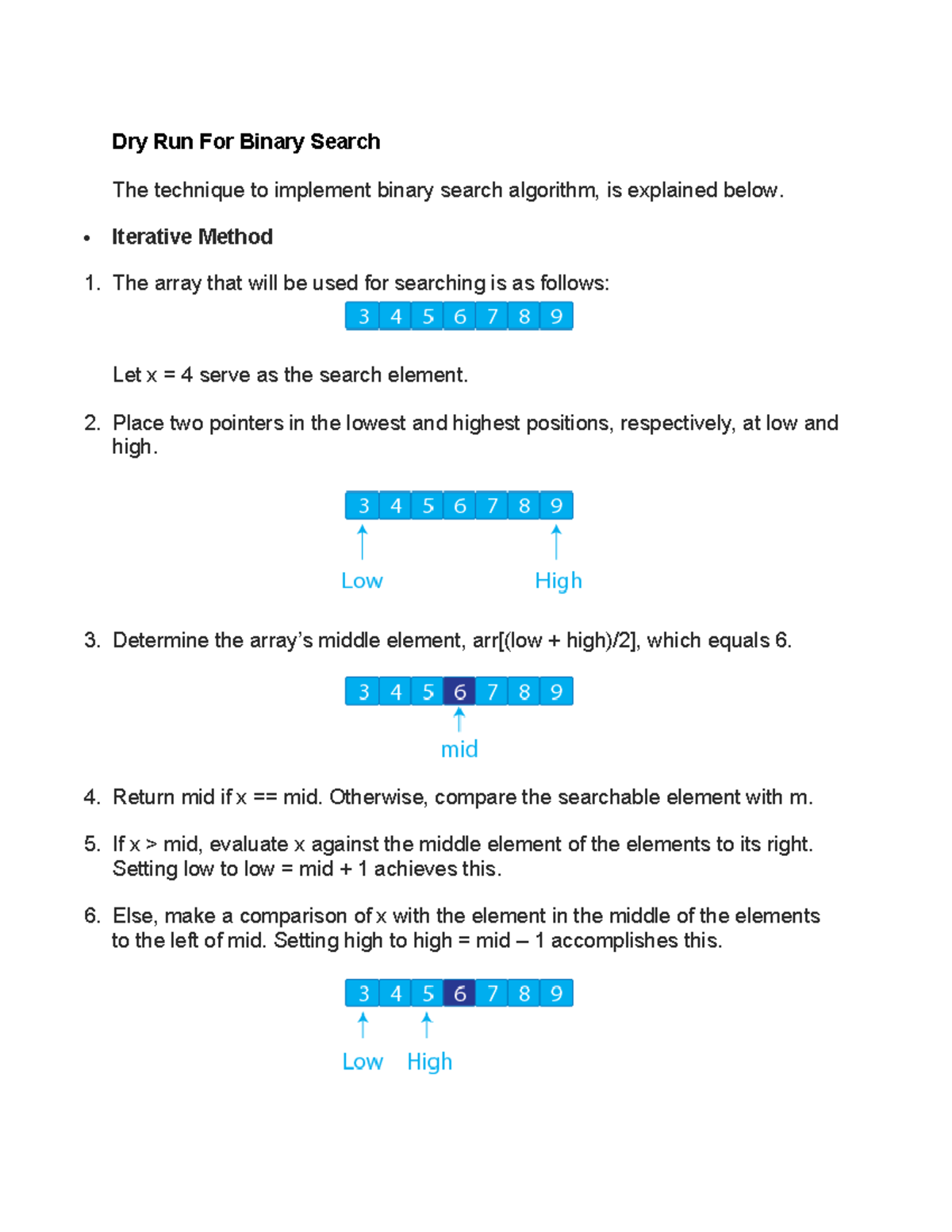 Binary Search - Dry Run For Binary Search The technique to implement ...