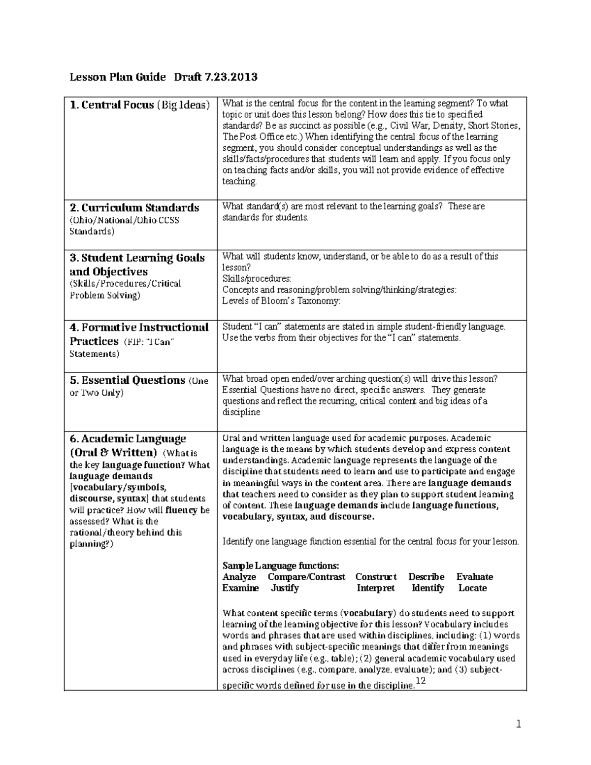 Lesson Plan Guidance Document (Draft 7.23) for Curriculum Standards ...