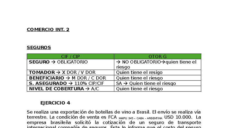 Comercio 2 total - COMERCIO INT. 2 SEGUROS CIF / CIP OTOR G SEGURO ...