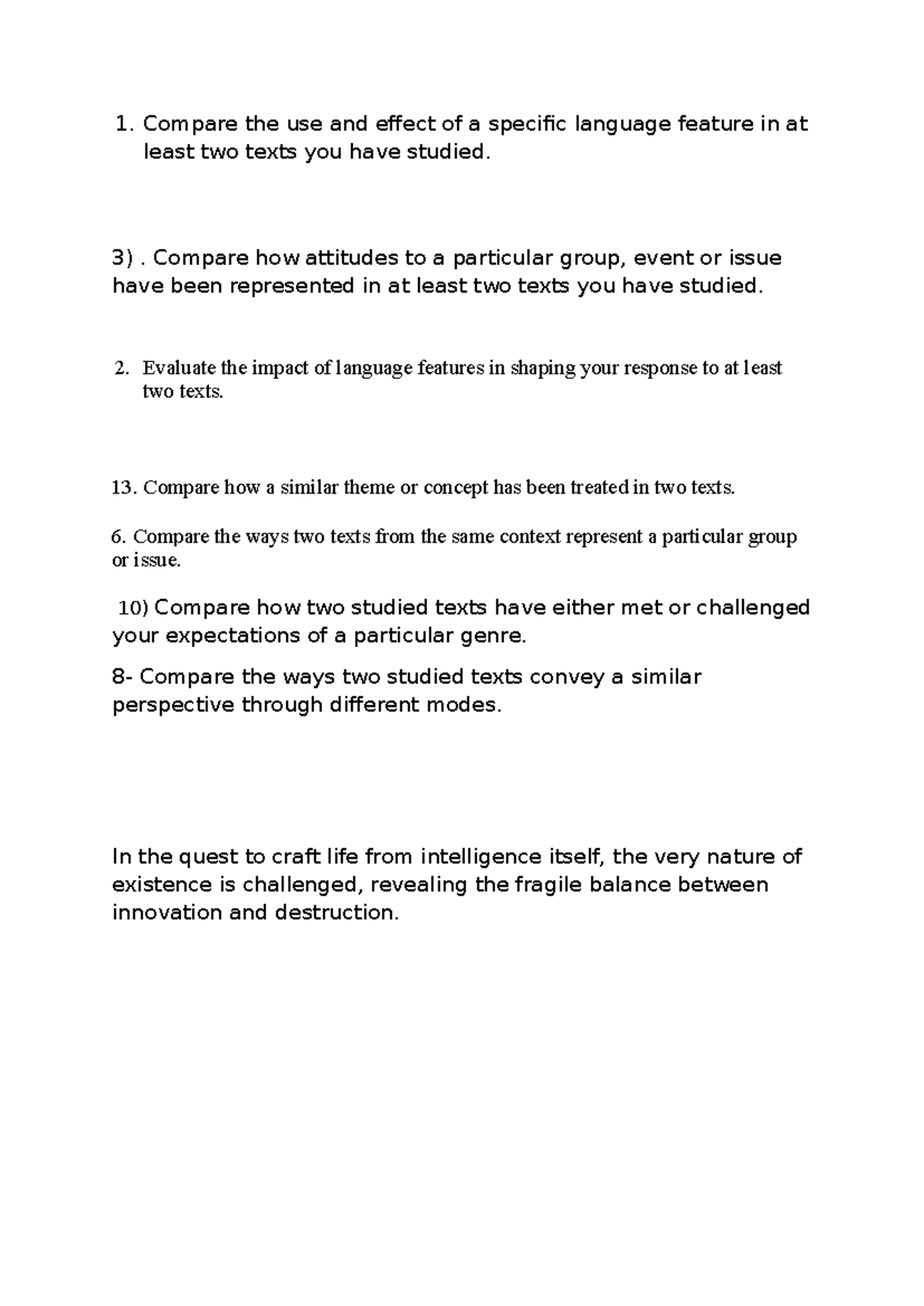 ENG 101: Comparative Analysis of Language Features in Texts - Studocu