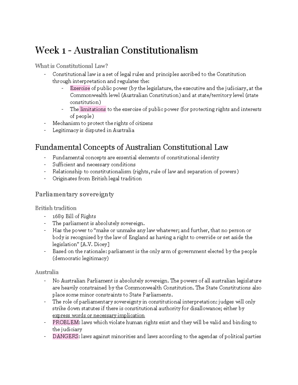 Week 1 - Australian Constitutionalism - Week 1 - Australian ...