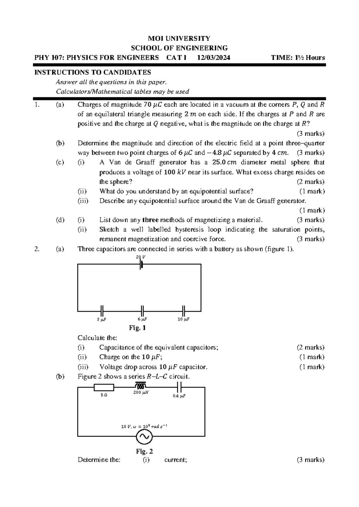 PHY 107 Final Exam Jan-Apr 2024: CAT I Physics Questions - Studocu