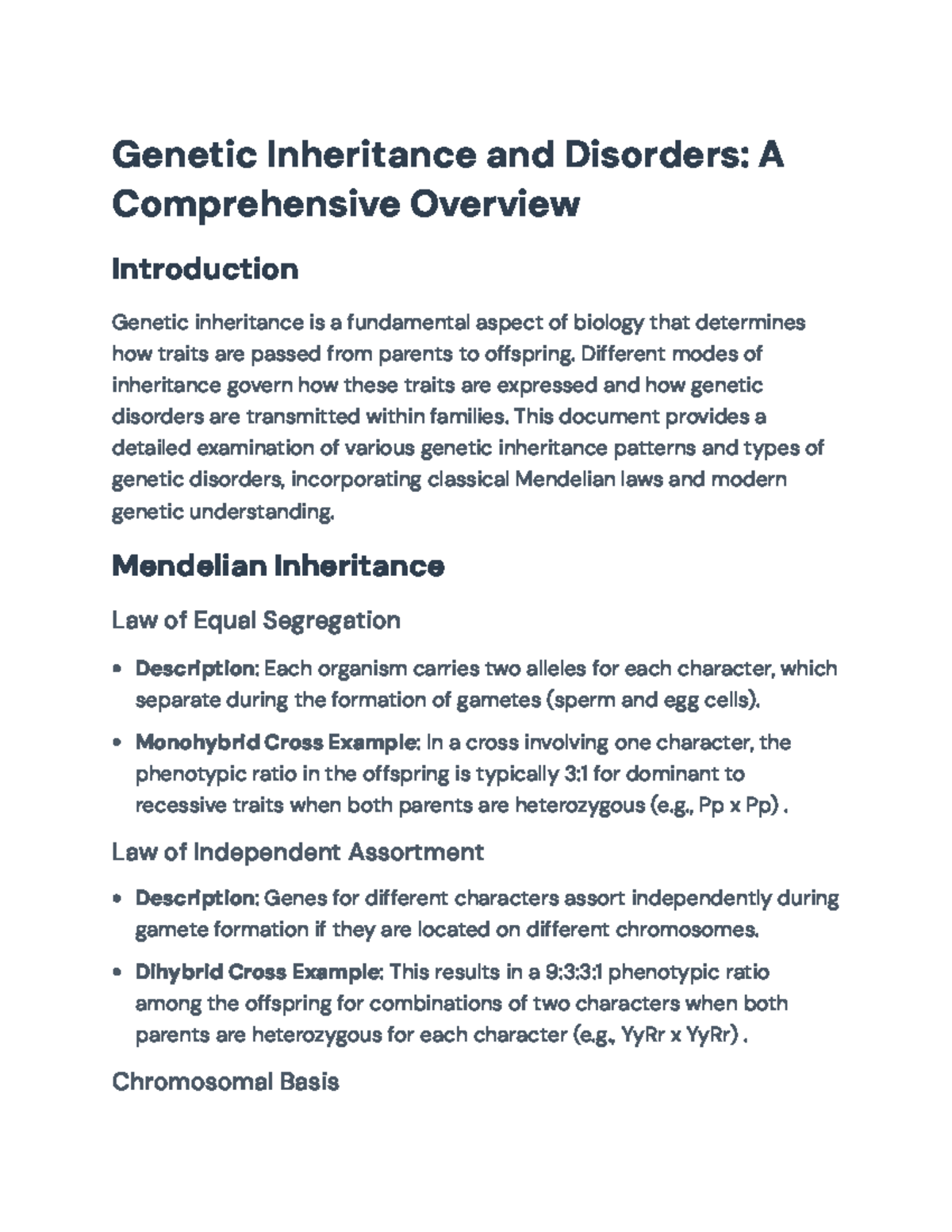 Genetic Inheritance Patterns and Disorders Overview for Biology 101 ...
