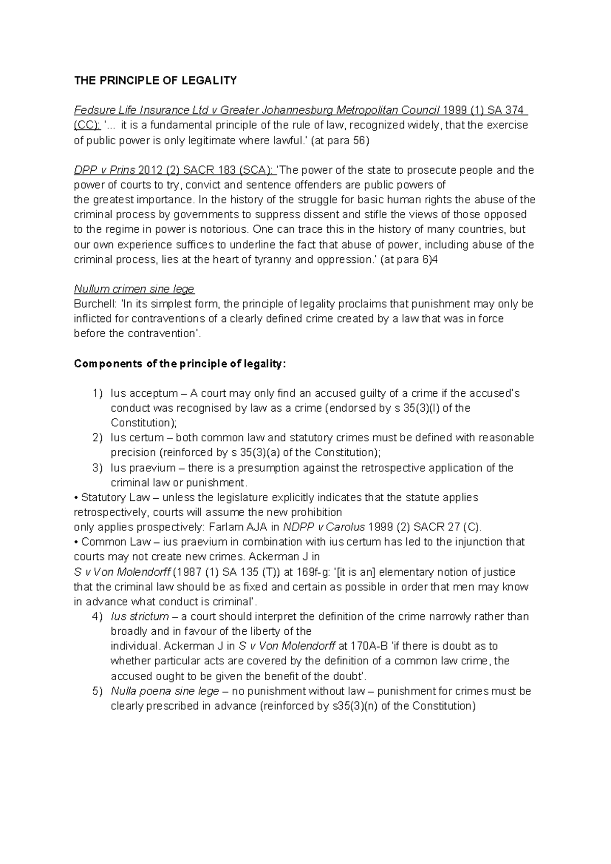 The Principle of Legality in Criminal Law: Insights from PBL3801W - Studocu
