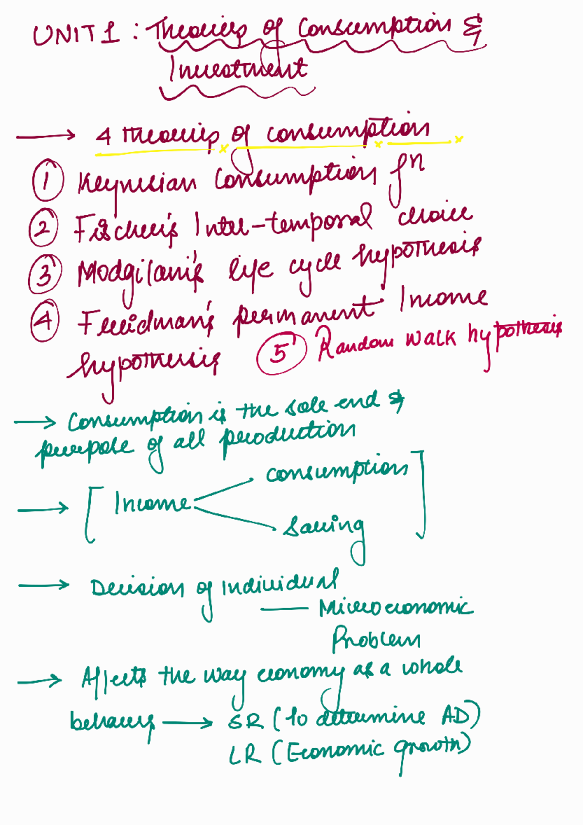 UNIT 1: Theories of Consumption - Keynesian and Beyond (Notes 250511 ...