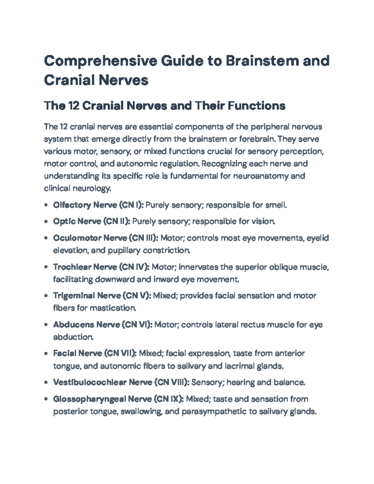 Comprehensive Overview of Brainstem & Cranial Nerves (NUR-300) - Studocu