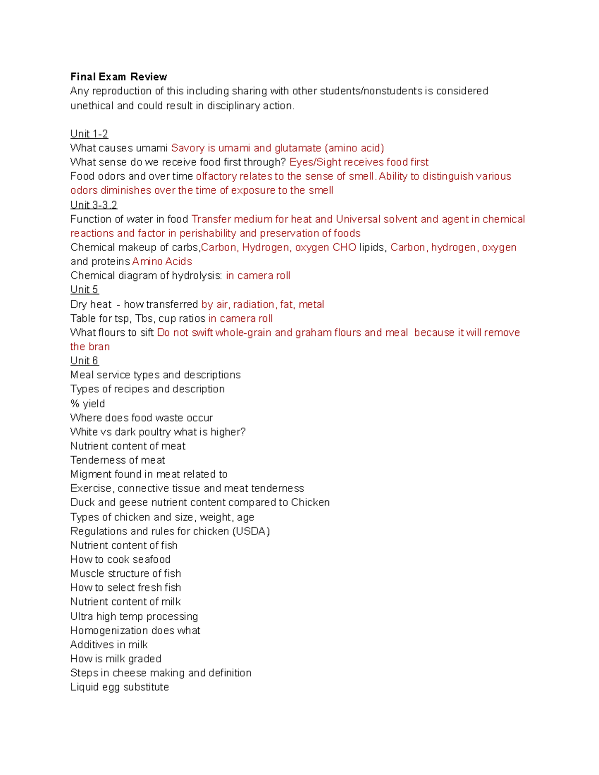 FDSC 101 Final Exam Review - Teacher Lab: Shadab R Nejat - Studocu