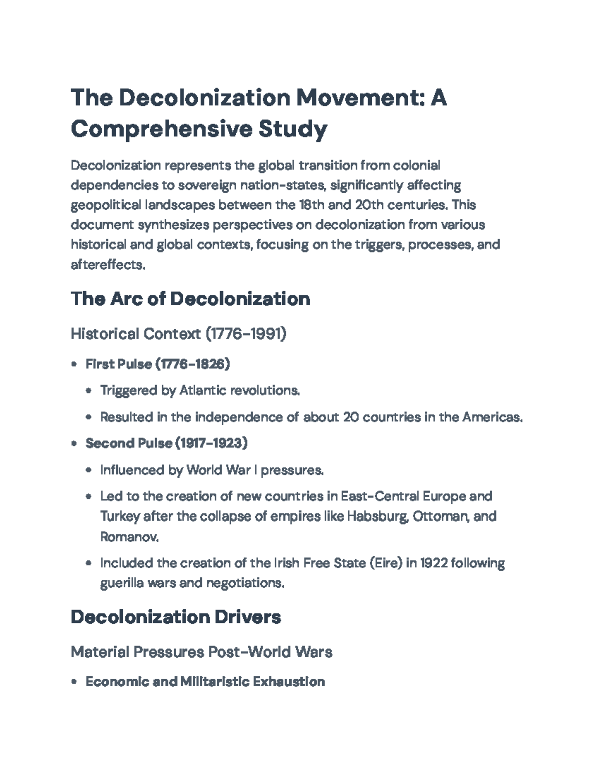 Comprehensive Study on the Decolonization Movement (HIST 301) - The ...