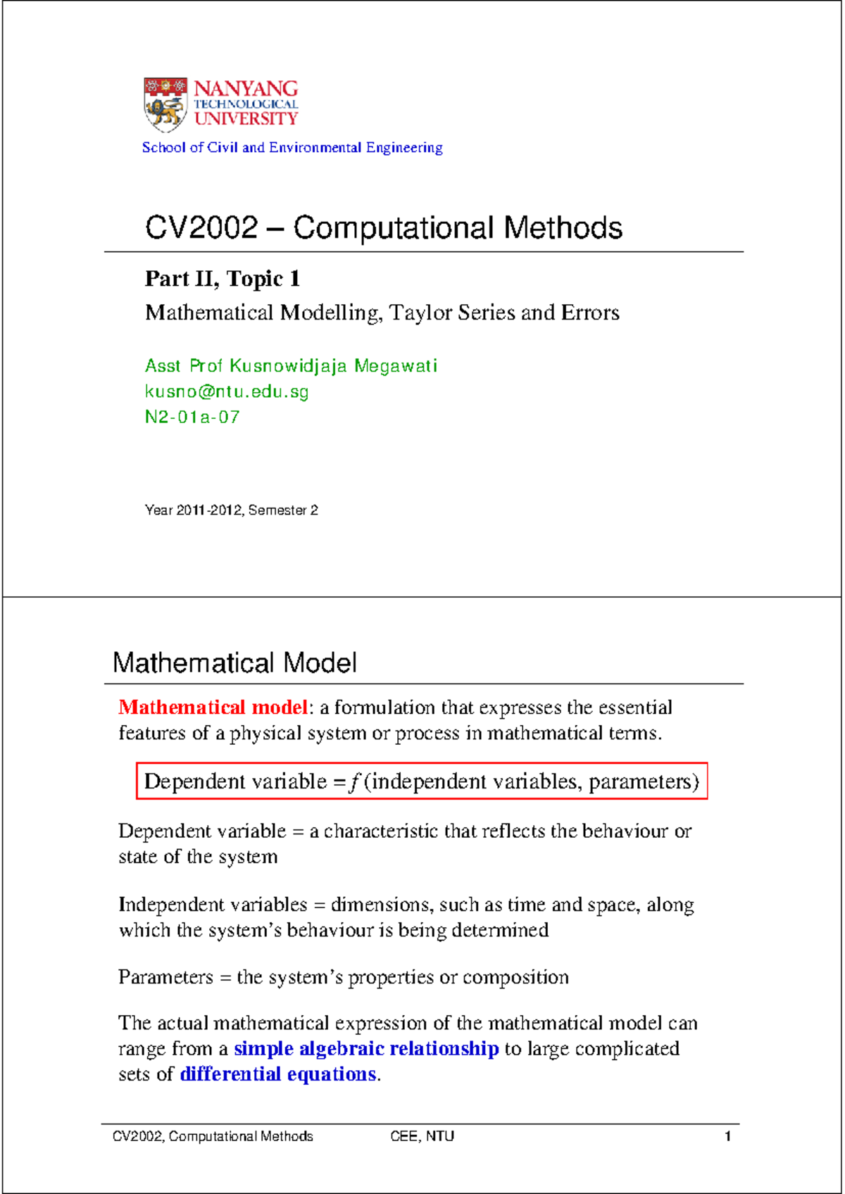 Topic 1 - Computation Method - CV2002 – Computational Methods Part II ...