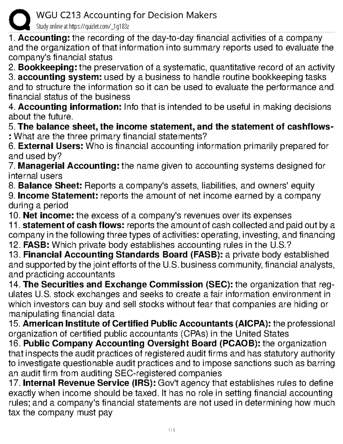 Accounting for Decision Makers C213 (REW) Comprehensive Study Guide ...