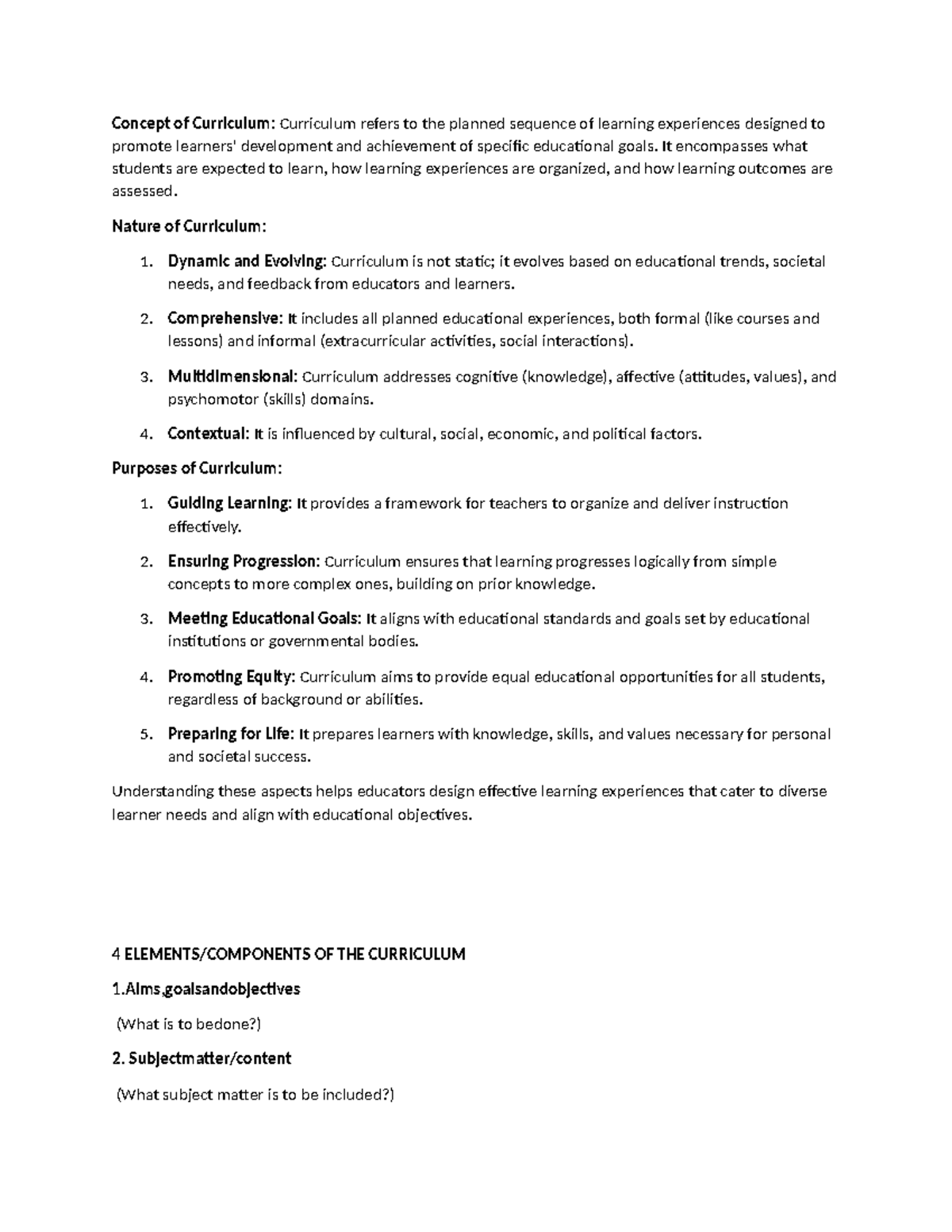 Curriculum Concepts and Purpose - Report Draft on Educational Framework ...