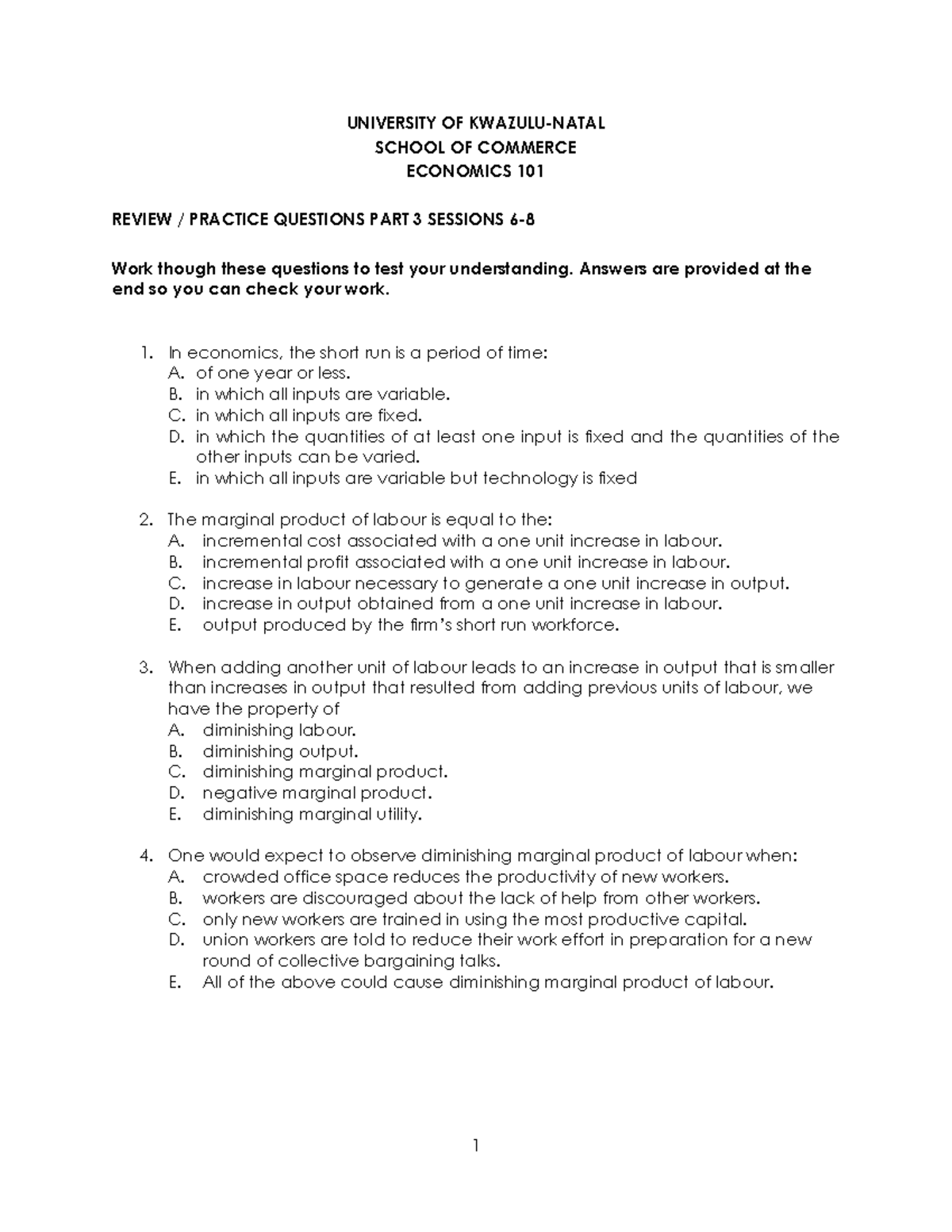 ECO 101 Review Practice Questions Part 3: Understanding Key Concepts ...