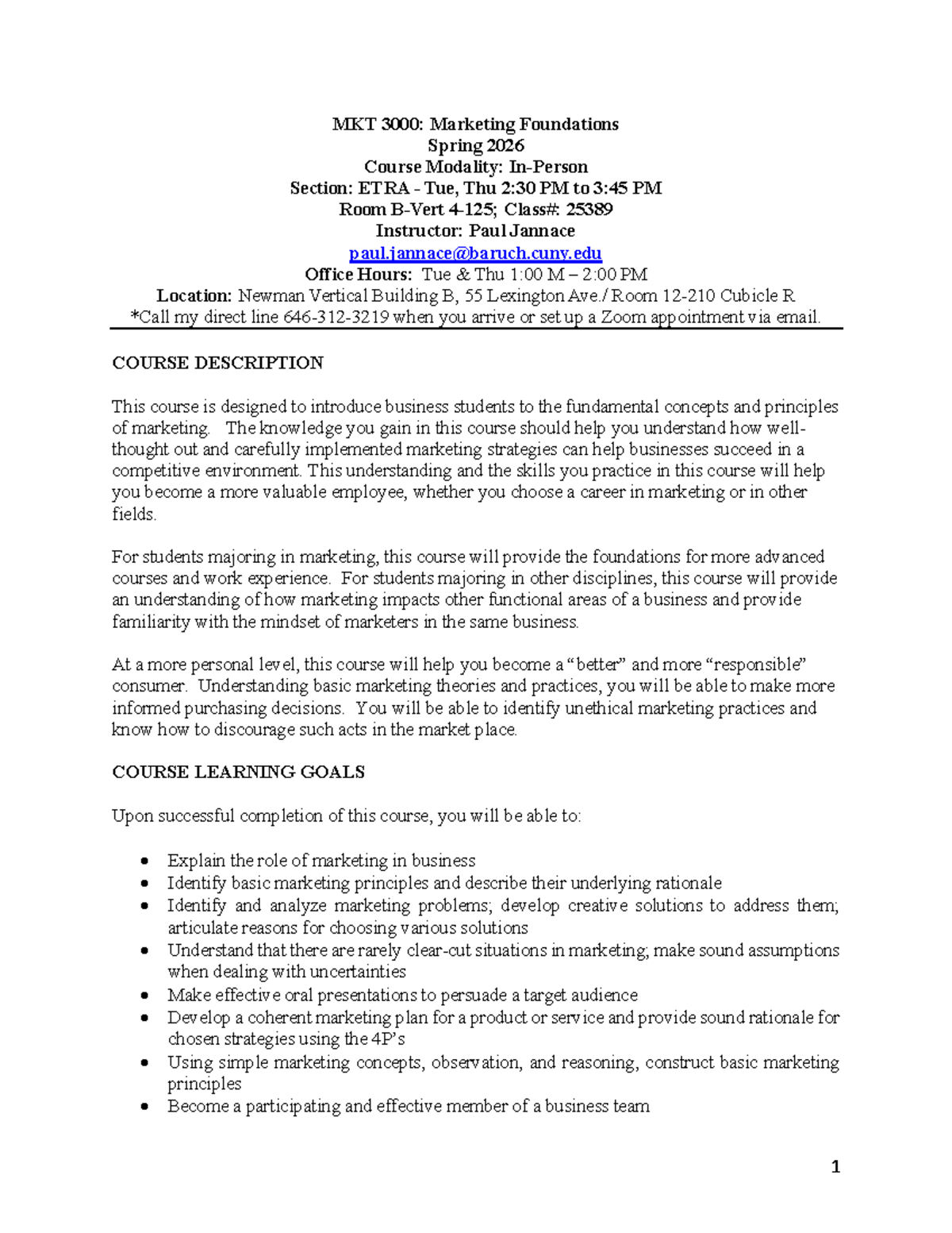 MKT 3000: Marketing Foundations Syllabus - Spring 2026 ETRA - Studocu