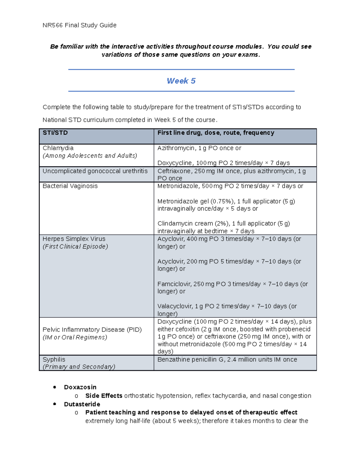 NR566 Final Exam Review: Key Concepts for STI/STD Management - Studocu