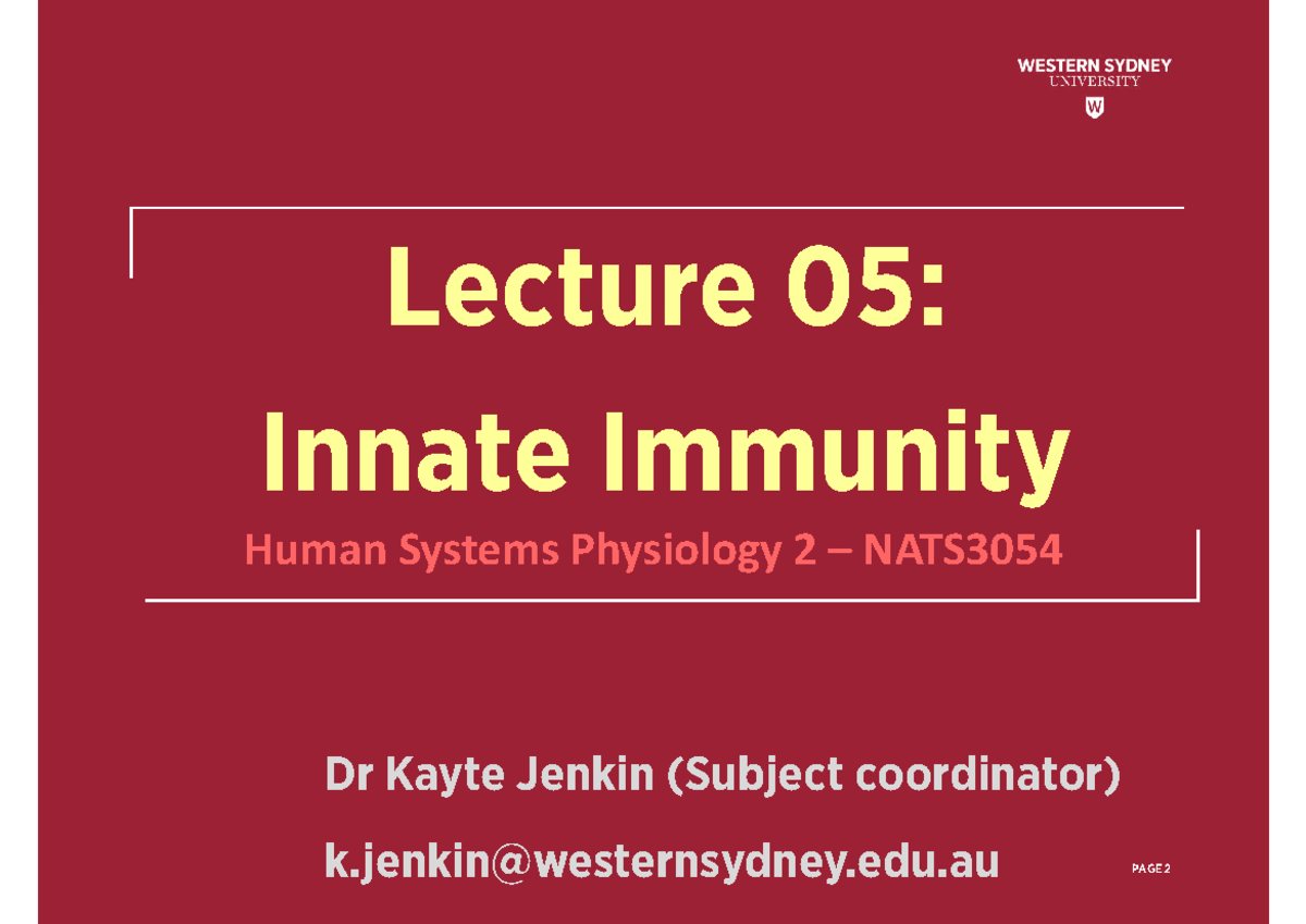 NATS3054 Lecture 05: Innate Immunity Overview and Key Concepts - Studocu