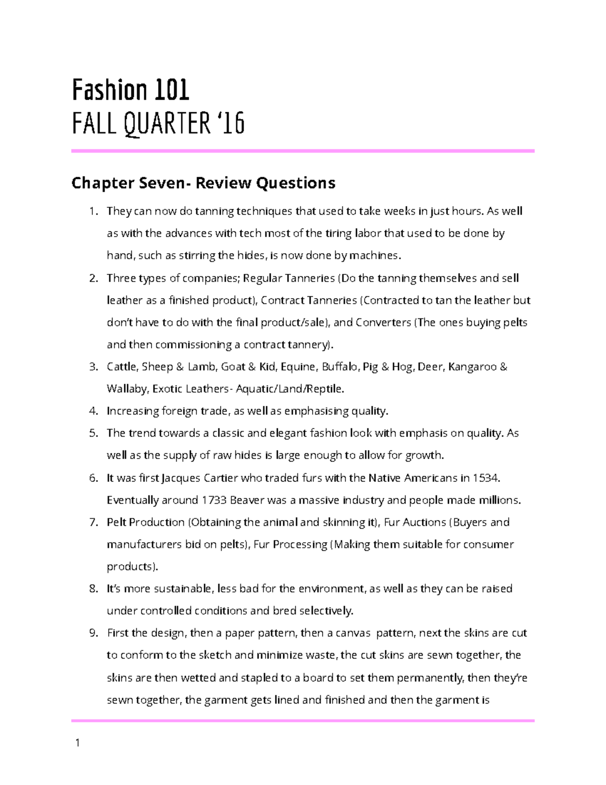 F7 RQ - Fashion 101 Chapter 7 Review Qs & As - Studocu