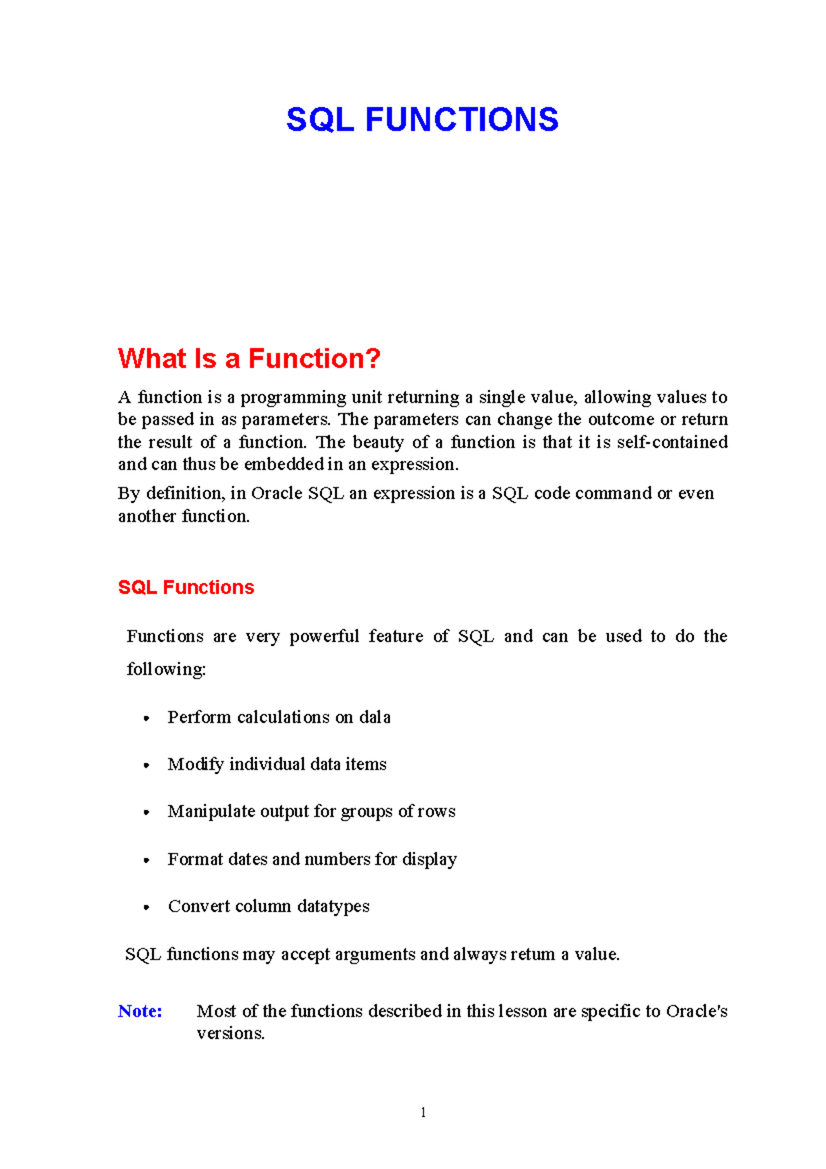 SQL Functions - Understanding User-Defined and Character Functions ...