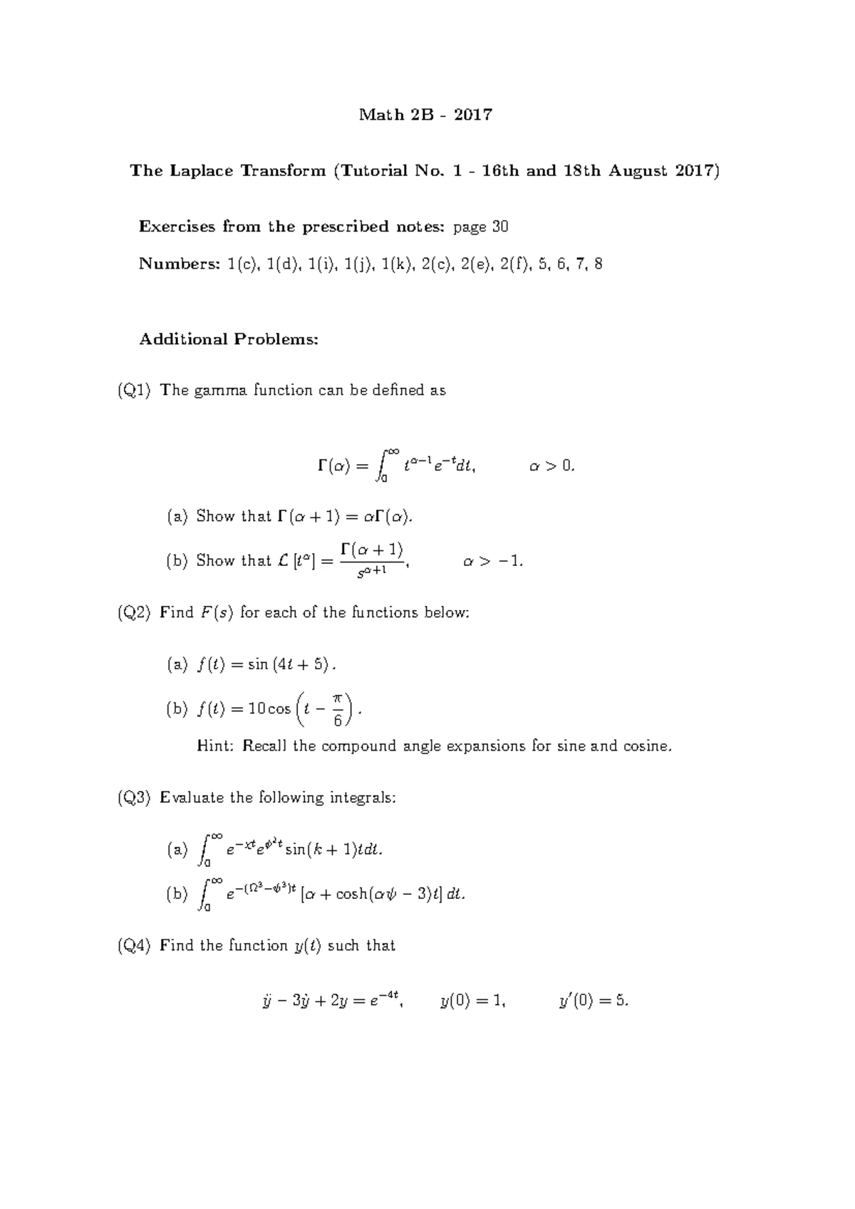 Maths Tutorial: Integration by Parts and Laplace Transform (MATH 101 ...