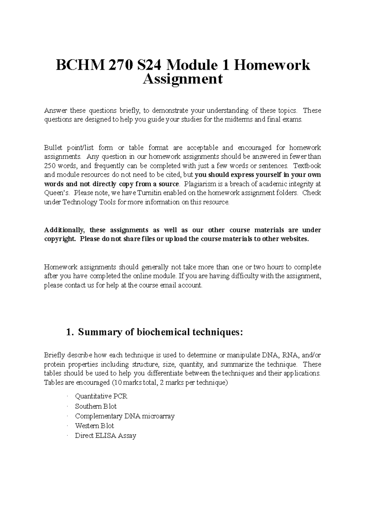 Module 1 Homework Assignment - BCHM 270 S24 Module 1 Homework ...