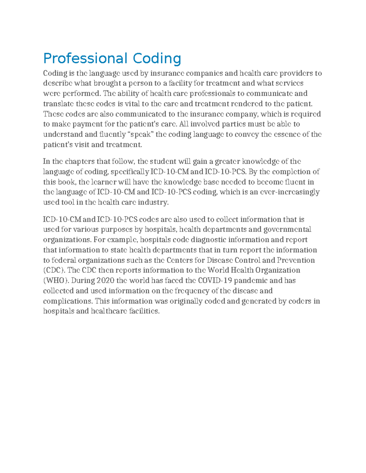 Professional Coding: Understanding ICD-10-CM & ICD-10-PCS Codes - Studocu