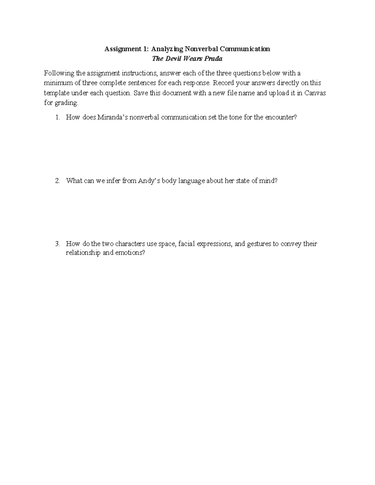 Assignment 1 Template Analyzing Nonverbal Communication - Assignment 1 ...