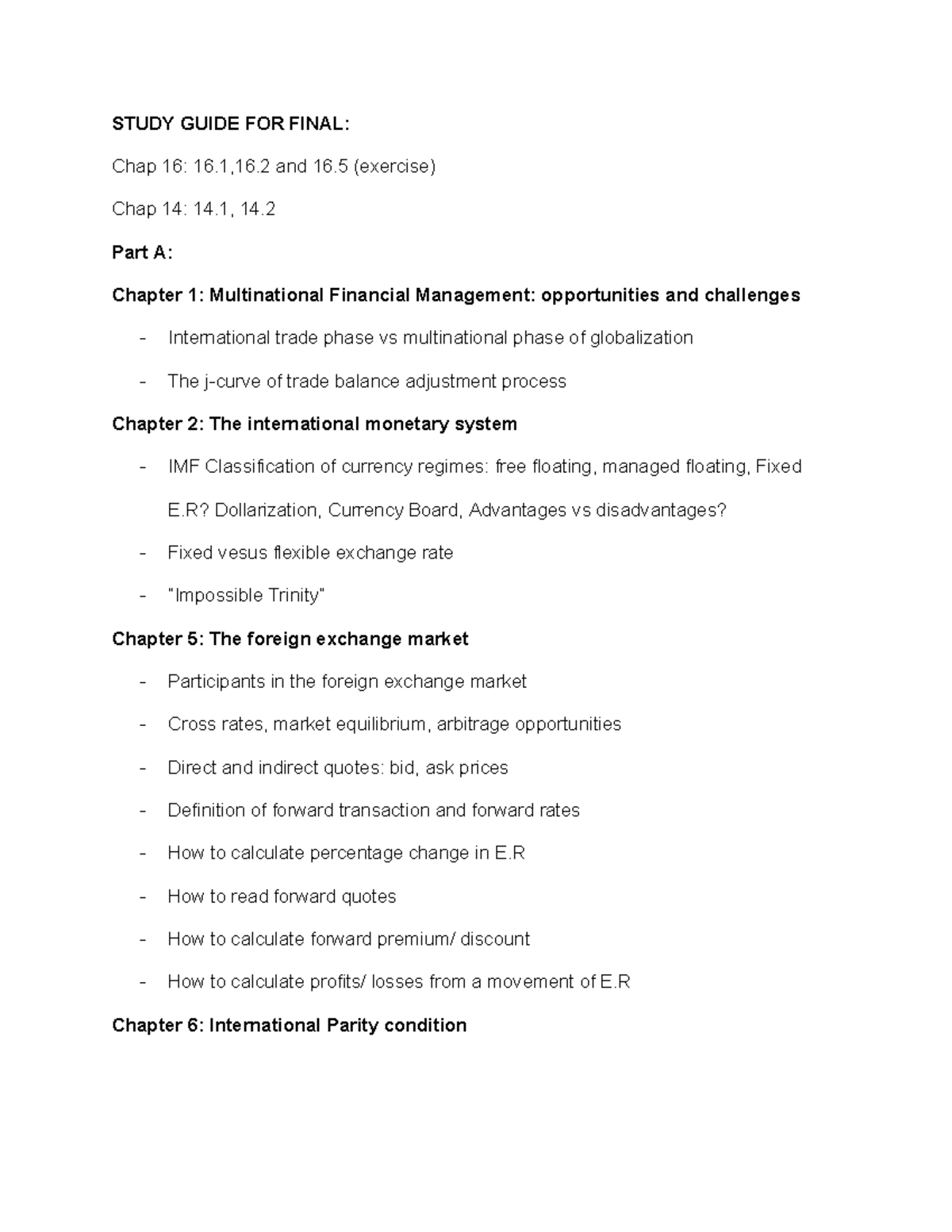 Guidance for final exam: Multinational financial management concepts ...