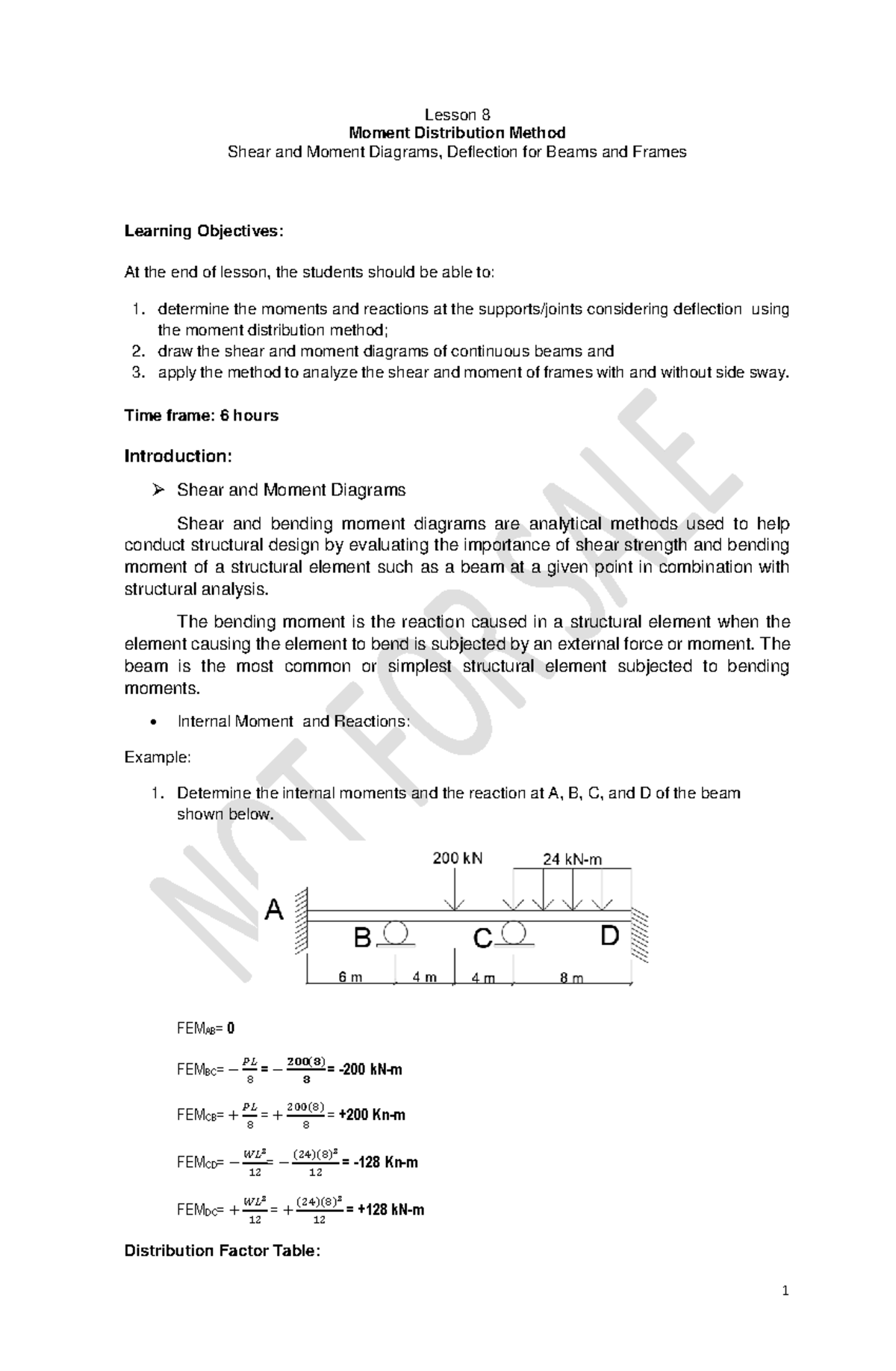 Lesson 8: Moment Distribution Method for Beams & Frames (MDM 2) - Studocu
