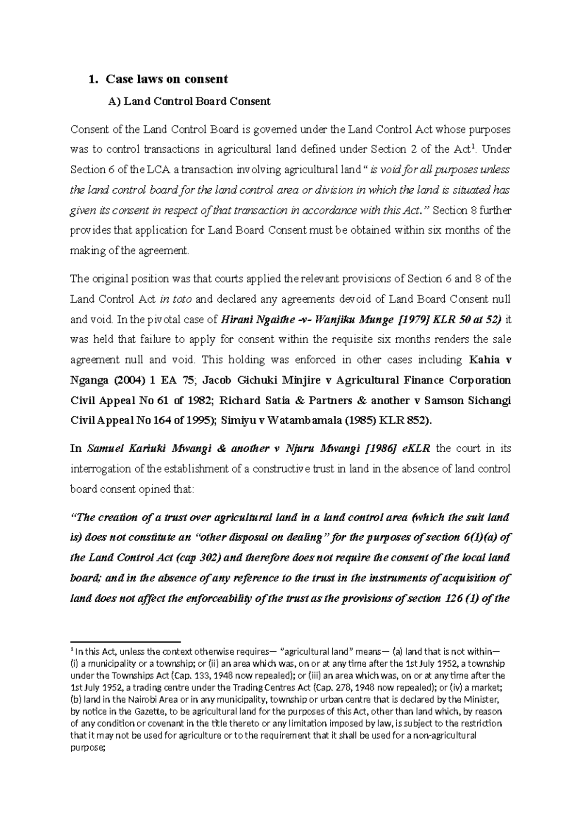 Case Laws on Consent: Land Control Board & Spousal Consent (LCA 2023 ...