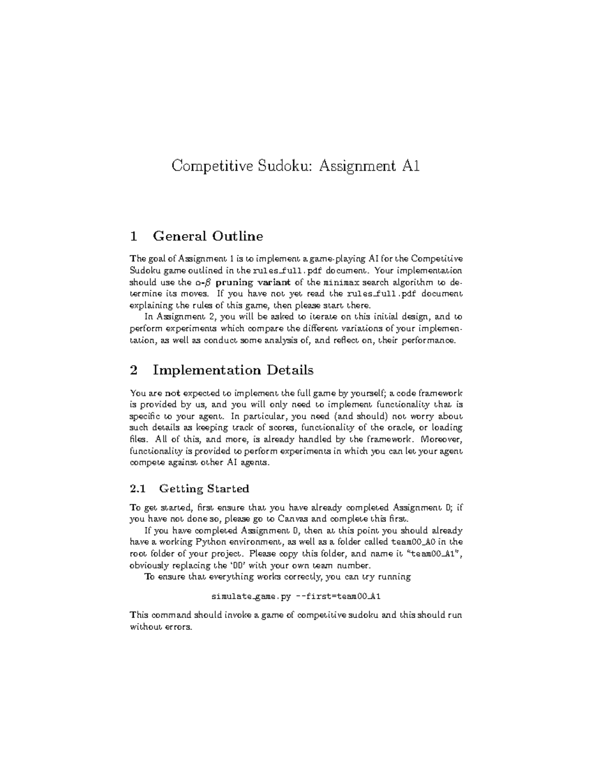Competitive Sudoku AI Implementation: Assignment A1 Guide - Studeersnel