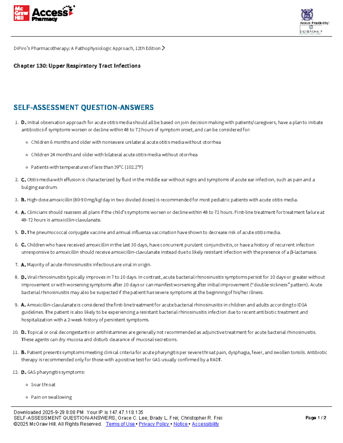 Pharmacotherapy: A Pathophysiologic Approach - Chapter 130 Summary ...