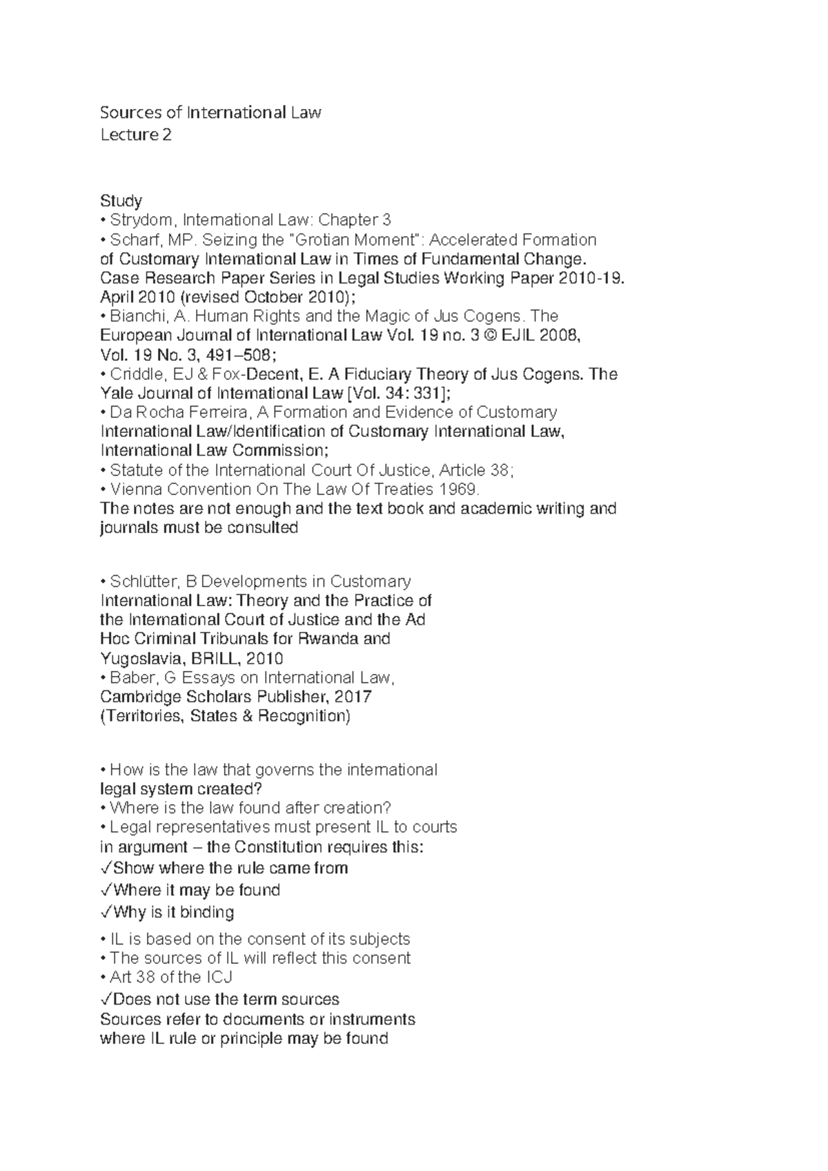 Sources of International Law Lecture 2: Key Concepts and Case Studies ...