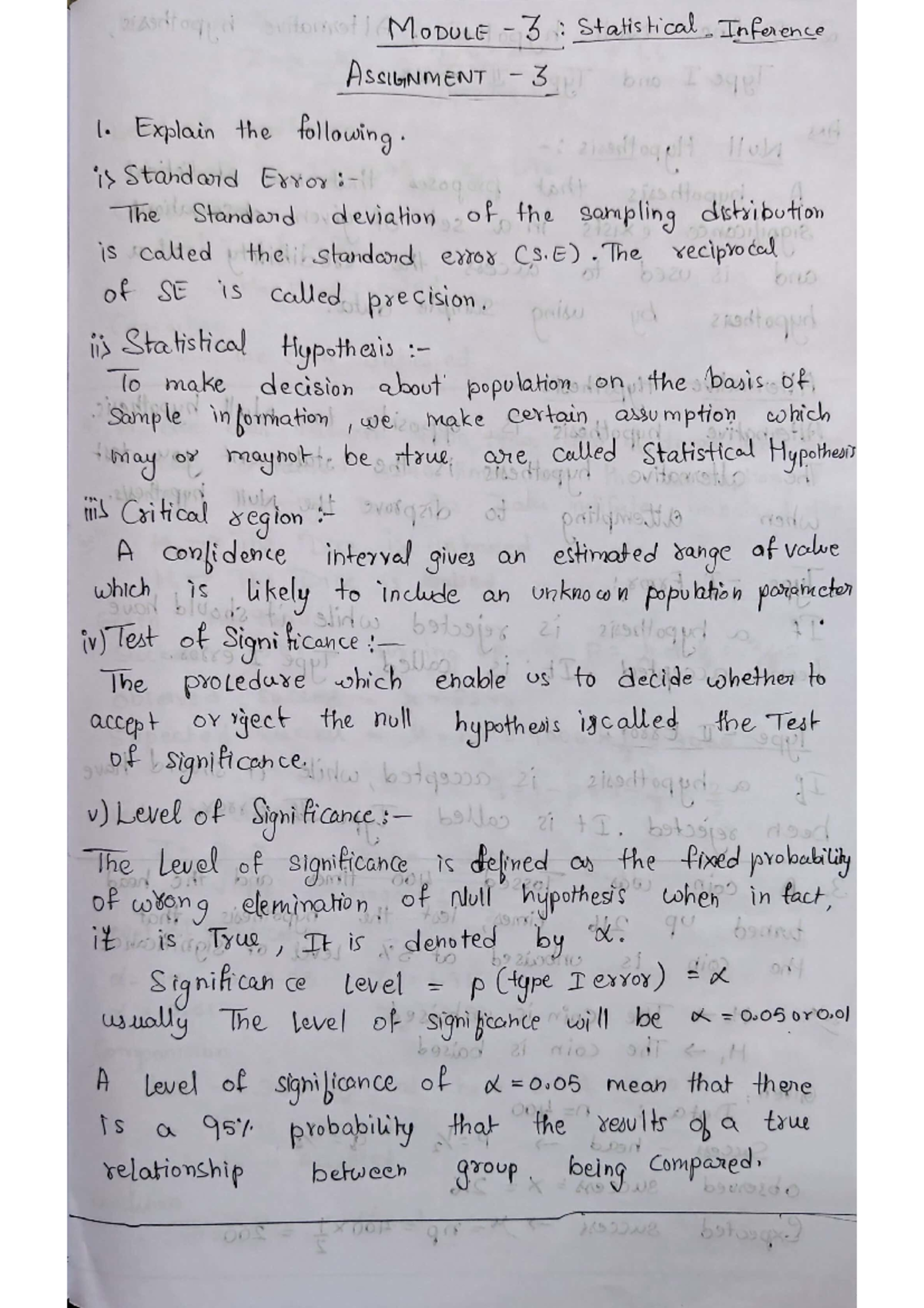 Maths Assignment-3 - good notes - MODULE 3 : Statistical Inference ...